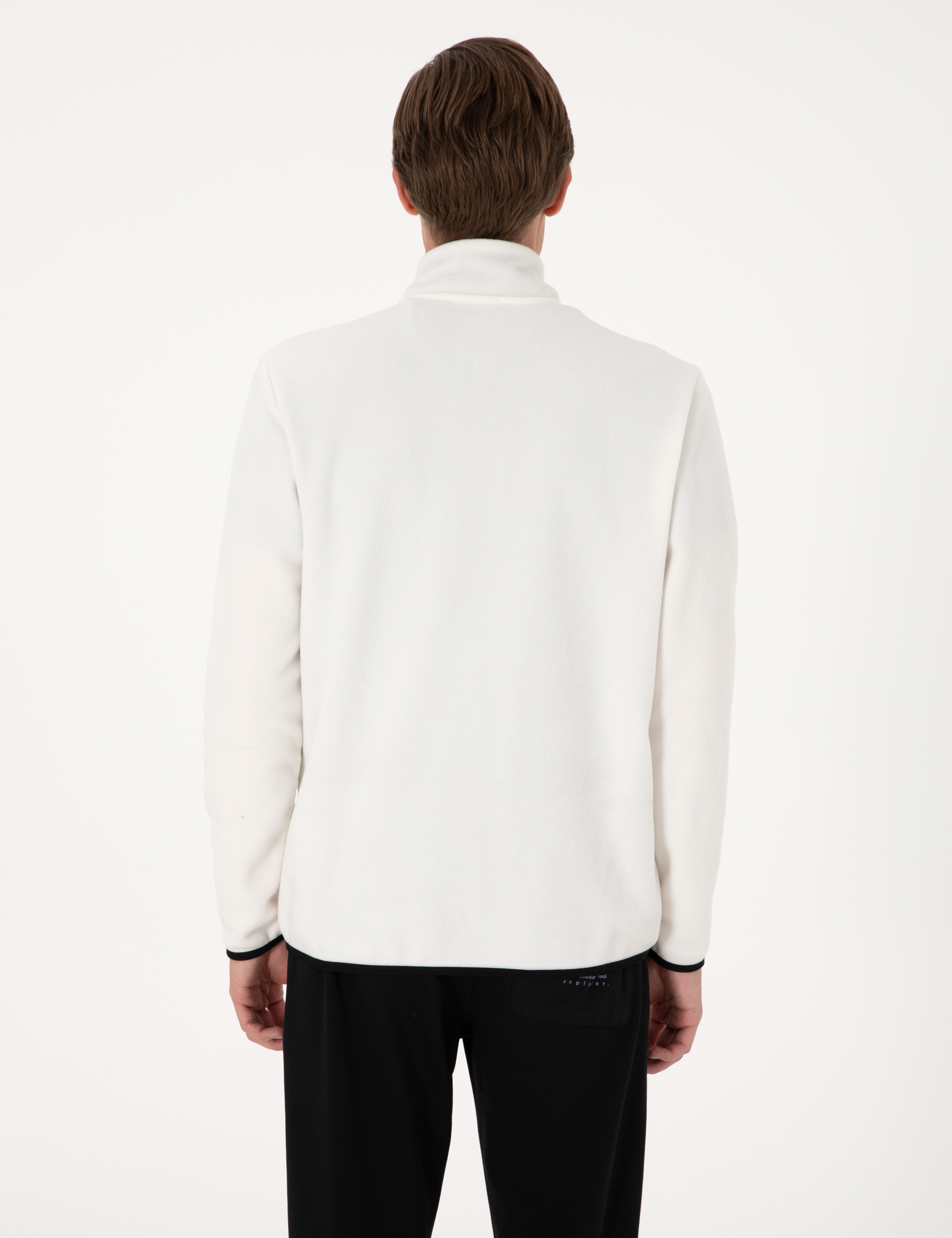 Beyaz Regular Fit Yarım Fermuarlı Polar Sweatshirt - Image 5