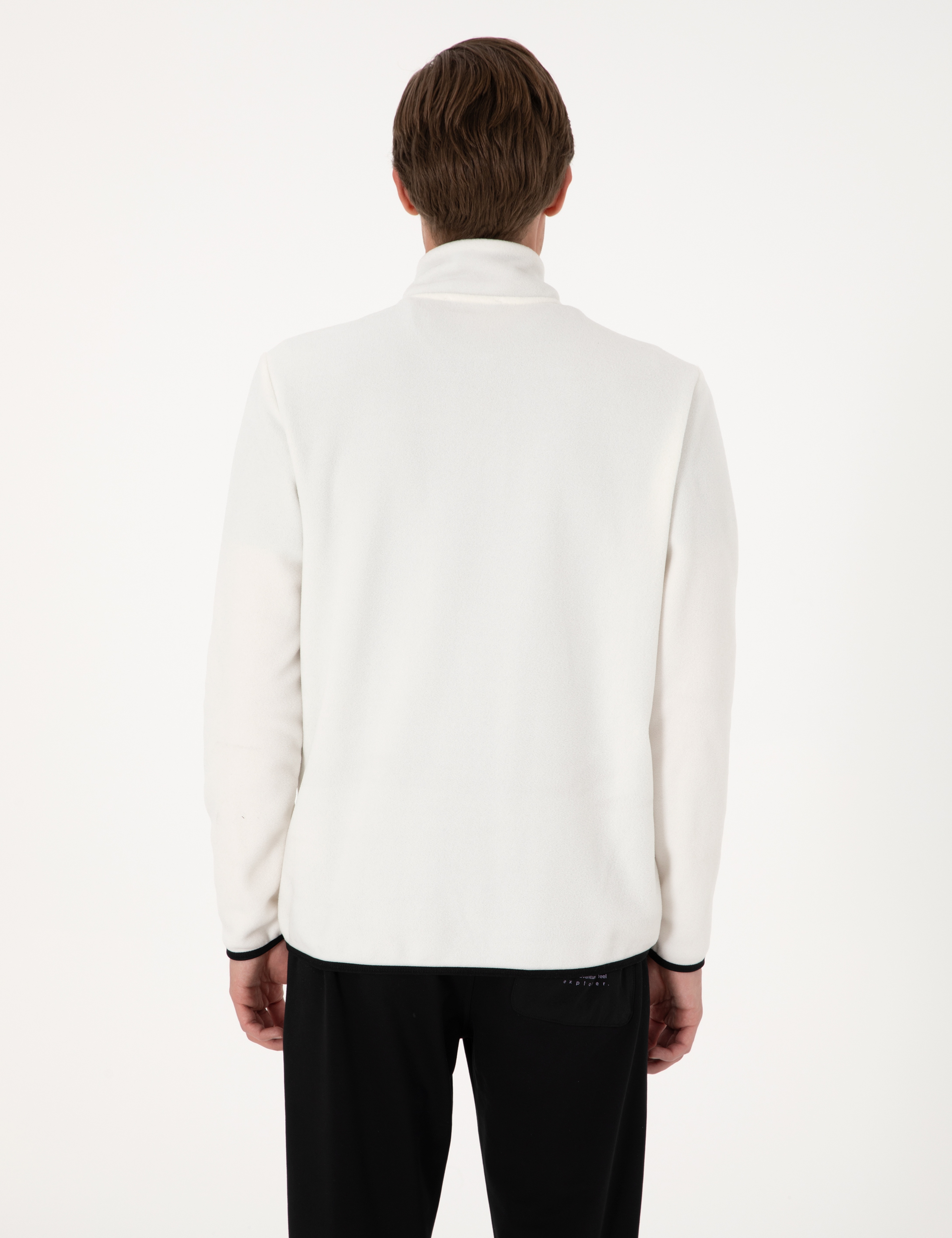 Beyaz Regular Fit Yarım Fermuarlı Polar Sweatshirt