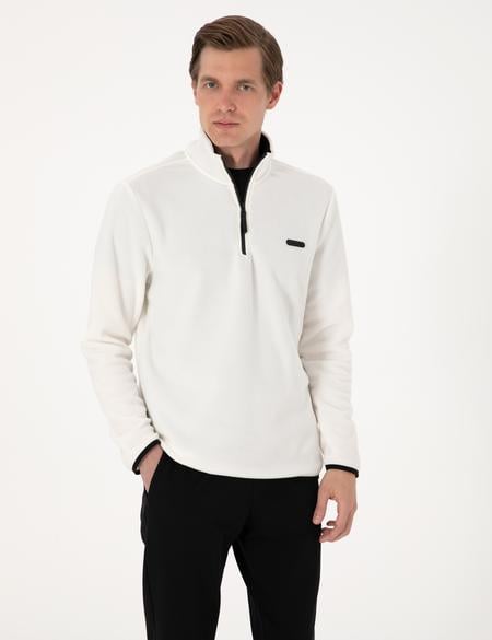 Beyaz Regular Fit Yarım Fermuarlı Polar Sweatshirt - 50314056050