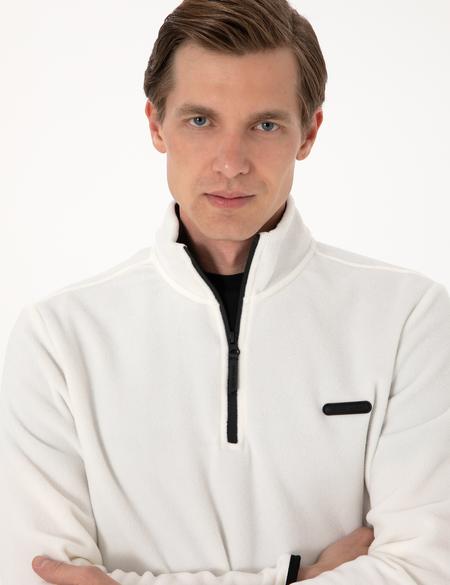 Beyaz Regular Fit Yarım Fermuarlı Polar Sweatshirt - 50314056050