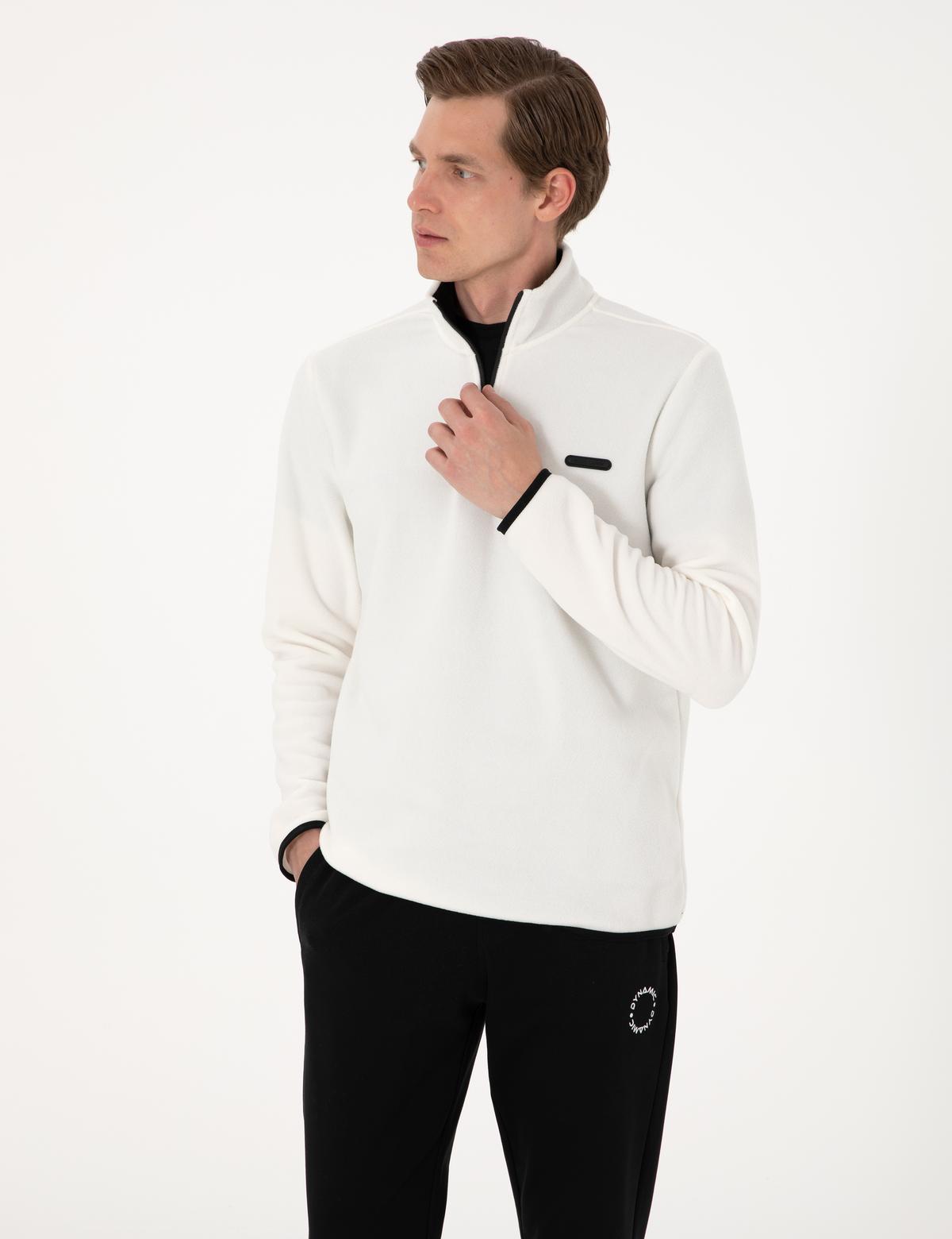 Beyaz Regular Fit Yarım Fermuarlı Polar Sweatshirt - 50314056050