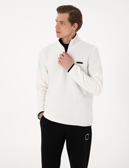 Beyaz Regular Fit Yarım Fermuarlı Polar Sweatshirt - 50314056050