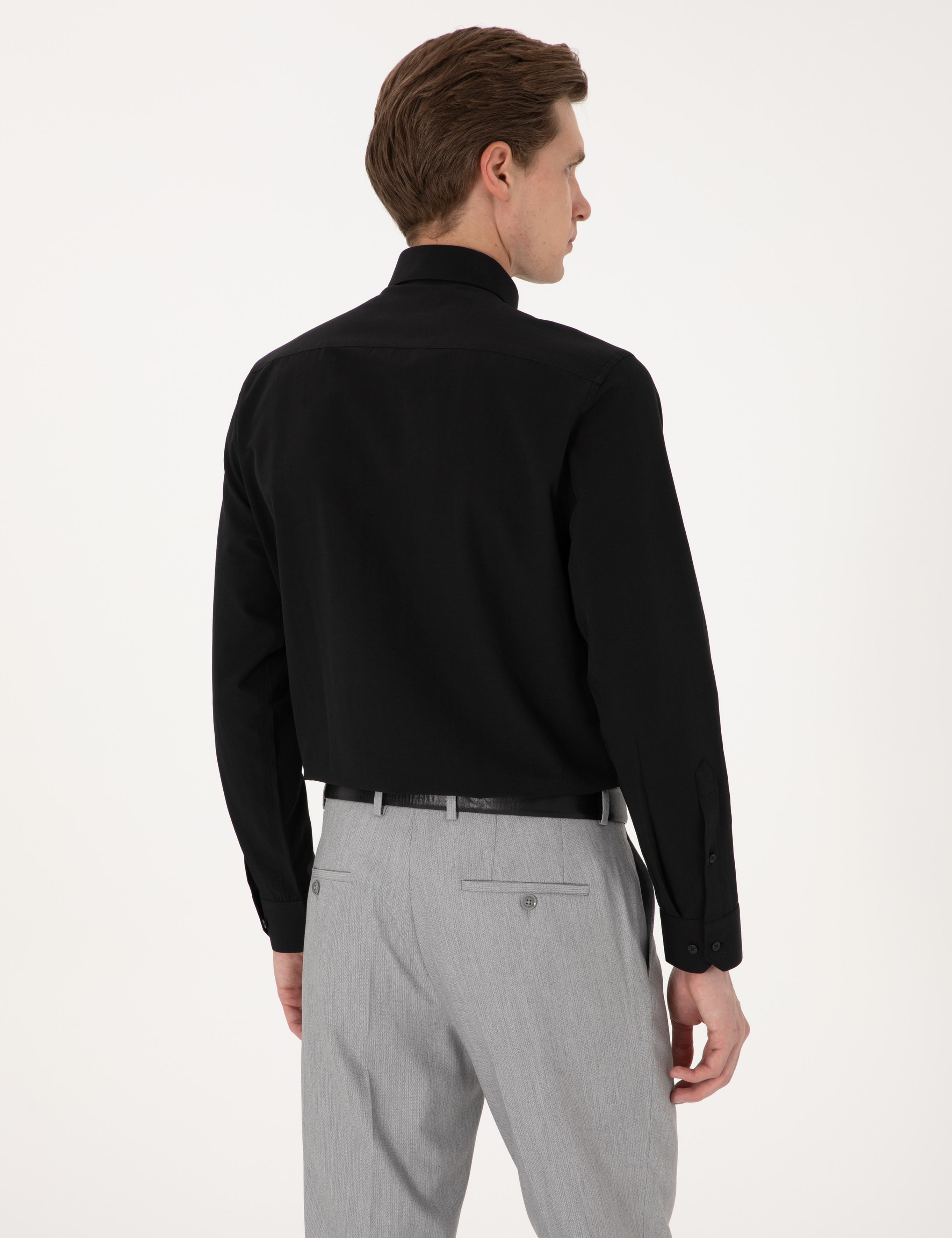 Siyah Slim Fit Uzun Kollu Basic Gömlek