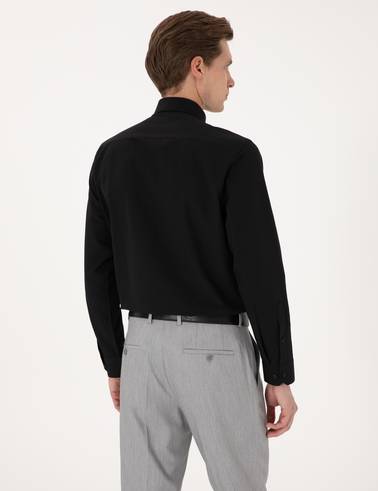 Siyah Slim Fit Uzun Kollu Basic Gömlek