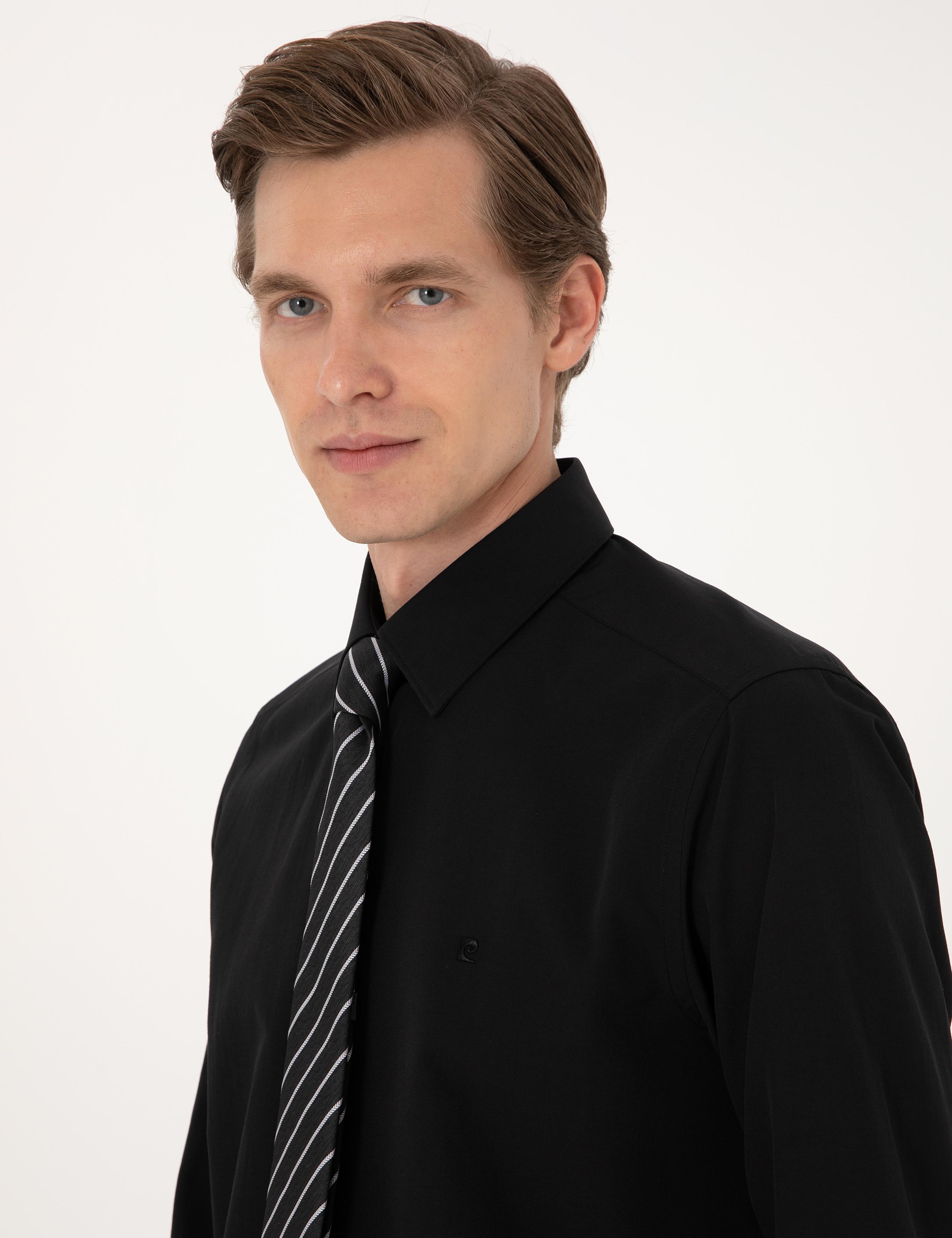 Siyah Slim Fit Uzun Kollu Basic Gömlek