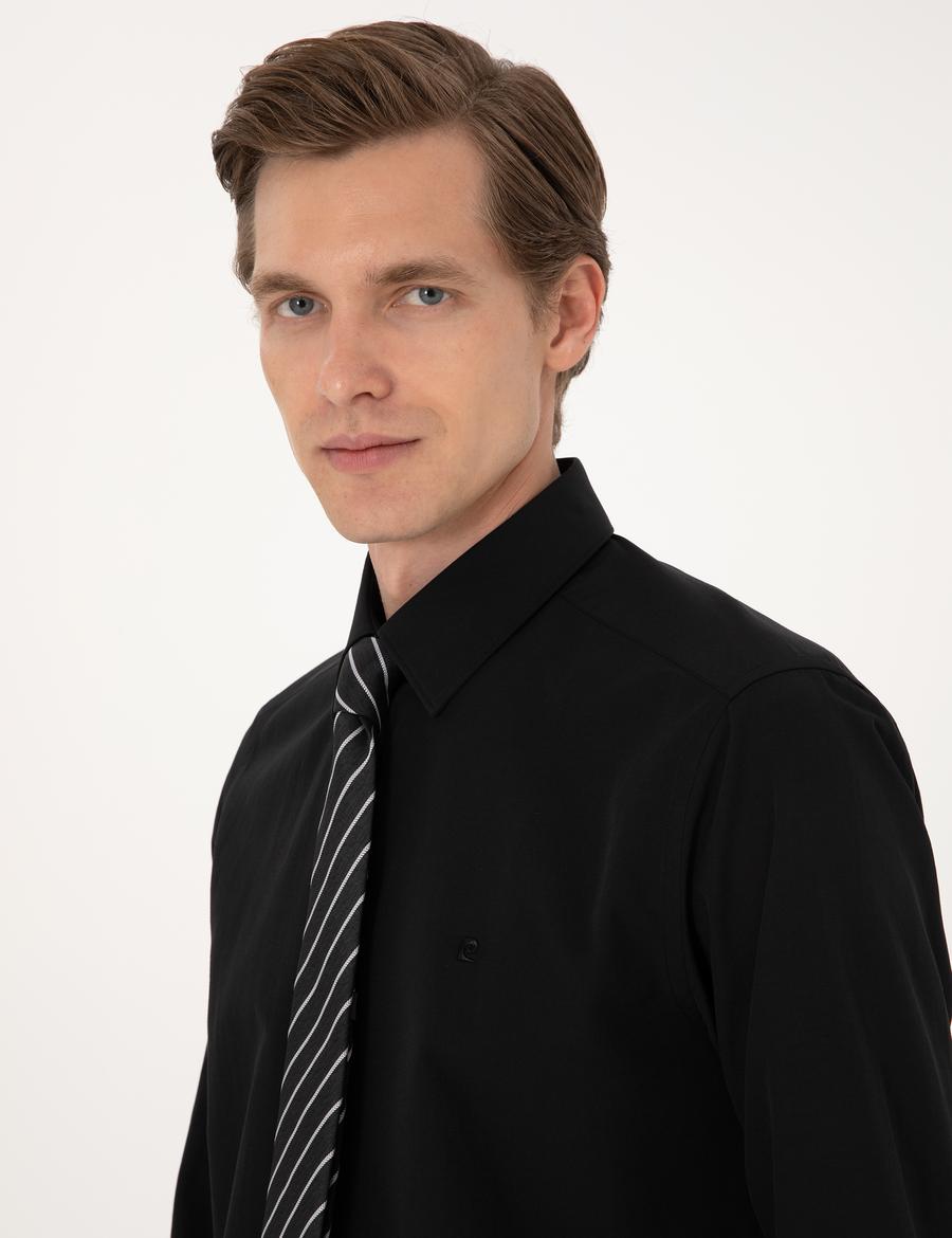 Siyah Slim Fit Uzun Kollu Basic Gömlek