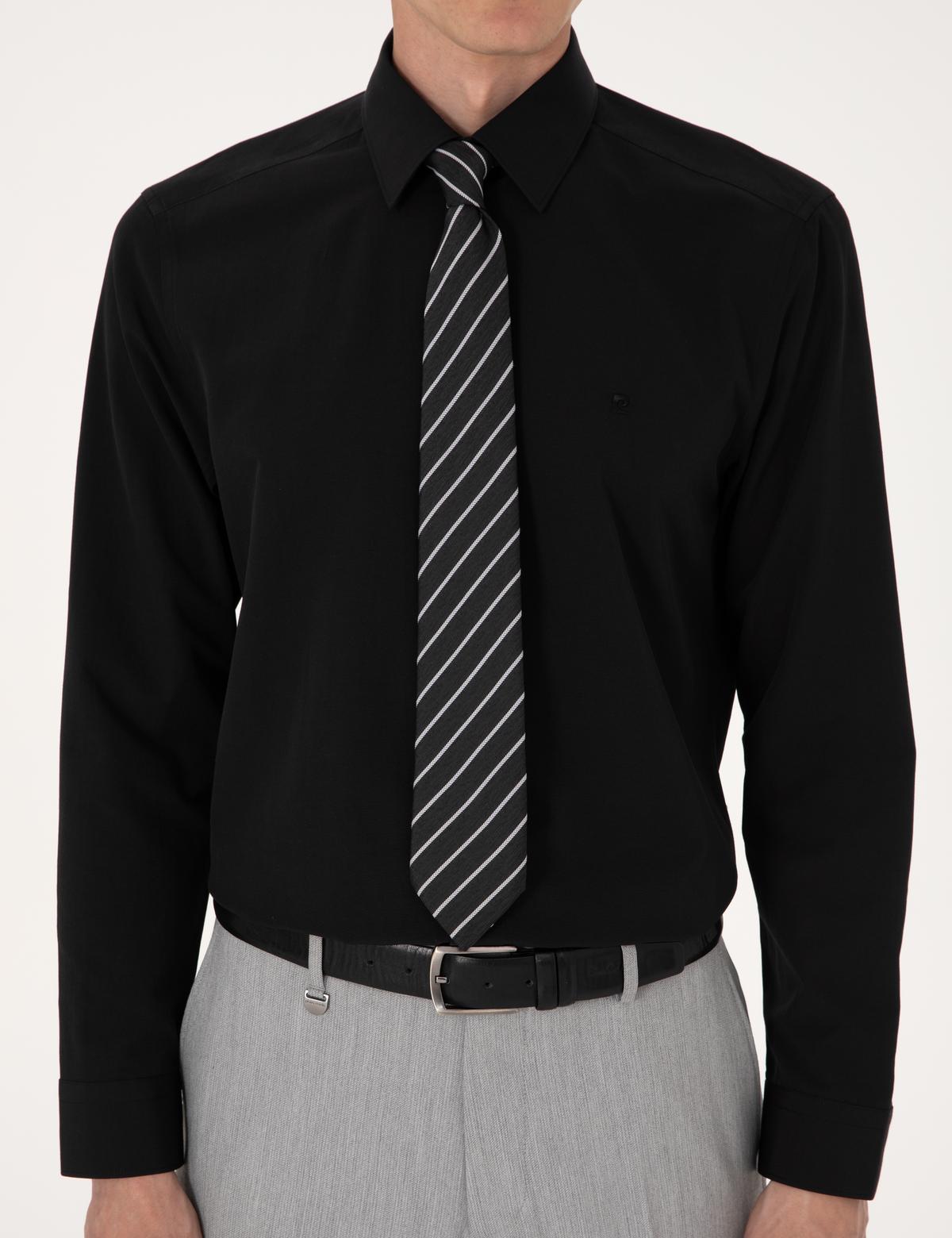 Siyah Slim Fit Uzun Kollu Basic Gömlek - 50316734068