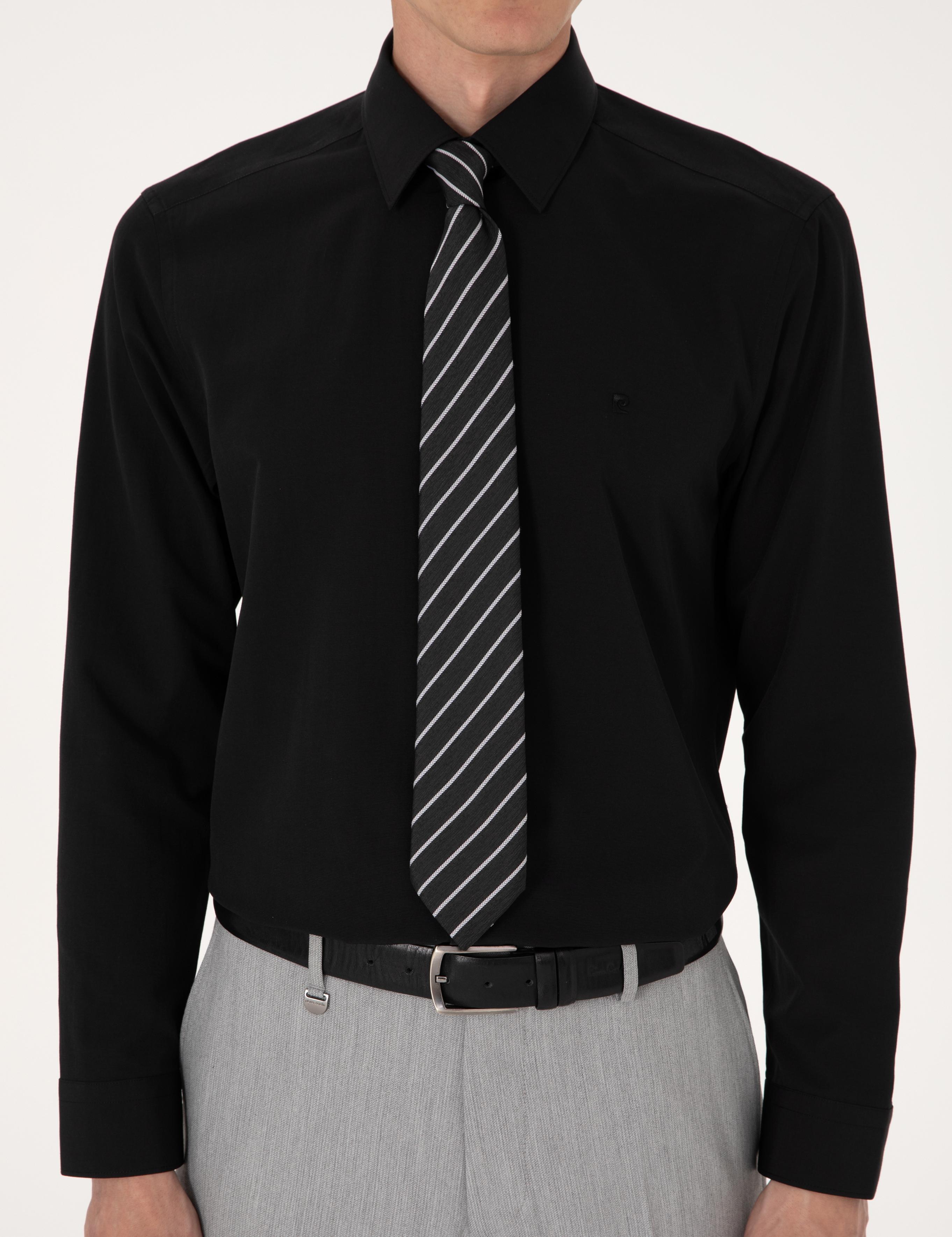 Siyah Slim Fit Uzun Kollu Basic Gömlek