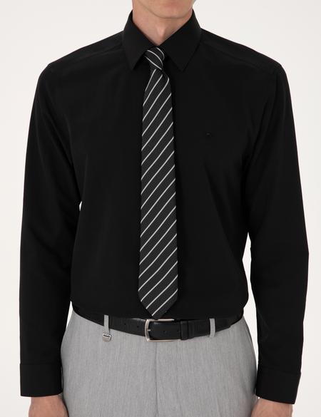 Siyah Slim Fit Uzun Kollu Basic Gömlek - 50316734068
