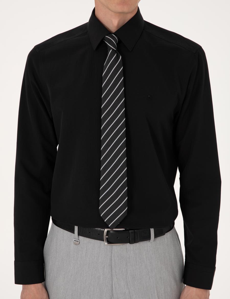 Siyah Slim Fit Uzun Kollu Basic Gömlek