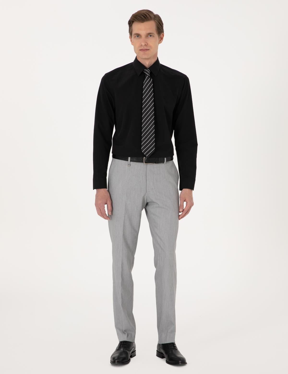 Siyah Slim Fit Uzun Kollu Basic Gömlek - 50316734068