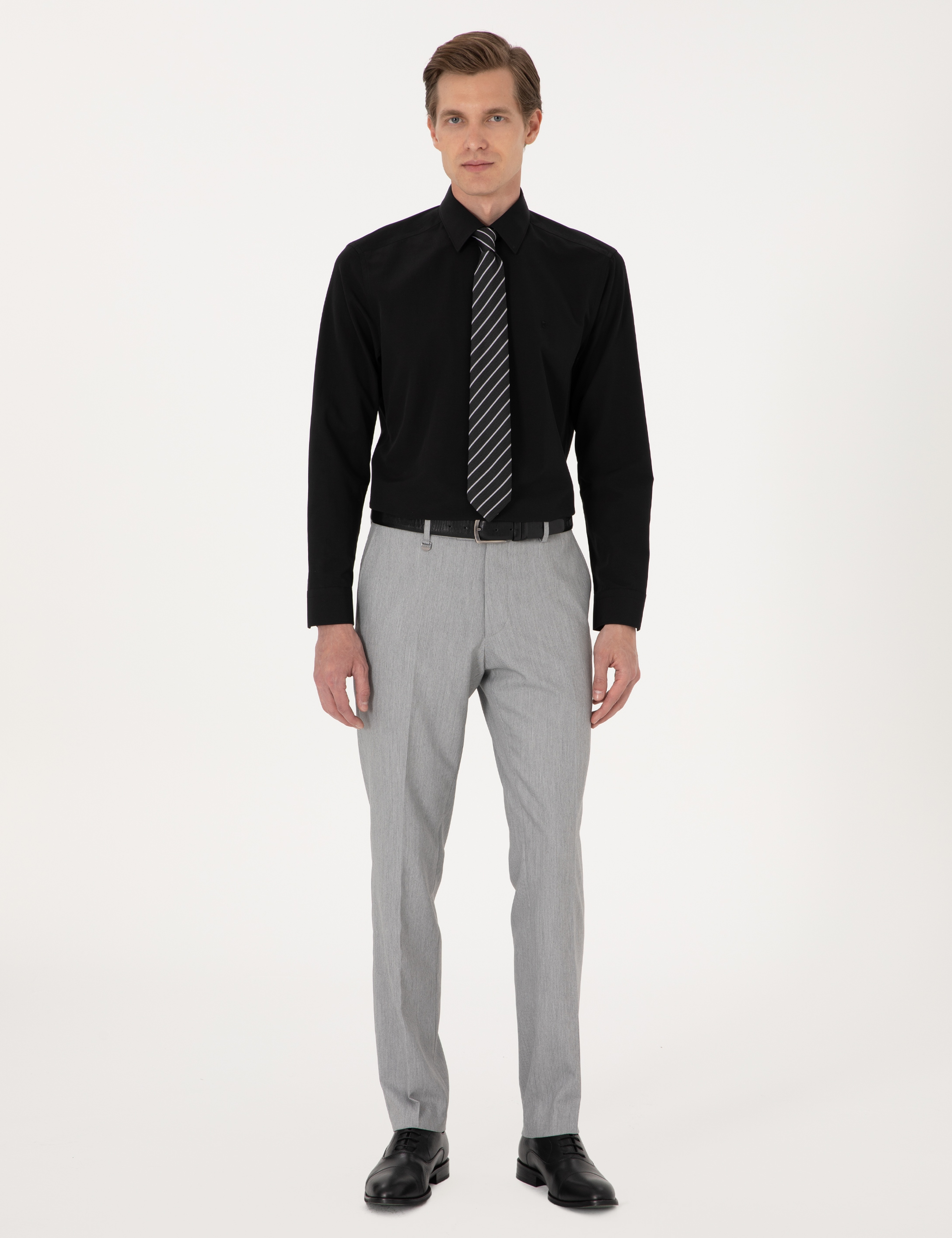 Siyah Slim Fit Uzun Kollu Basic Gömlek - Image 5