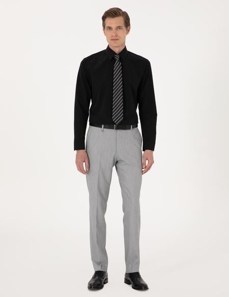 Siyah Slim Fit Uzun Kollu Basic Gömlek - 50316734068