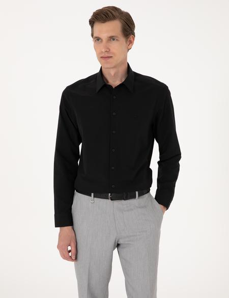 Siyah Slim Fit Uzun Kollu Basic Gömlek - 50316734068