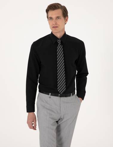 Siyah Slim Fit Uzun Kollu Basic Gömlek
