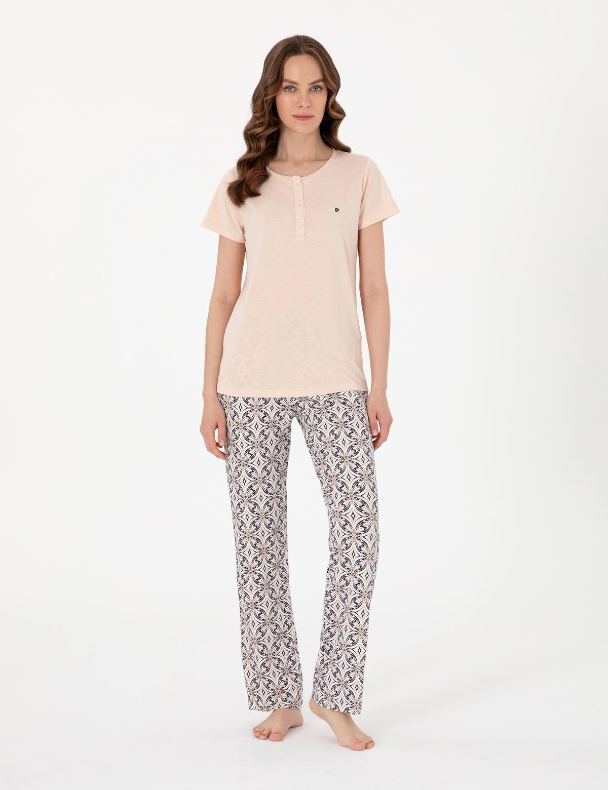 Bej Kısakollu Pijama Takımı