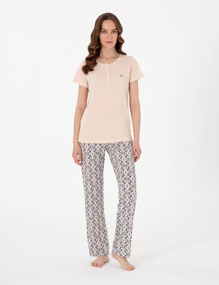 Bej Kısakollu Pijama Takımı - 50318971005