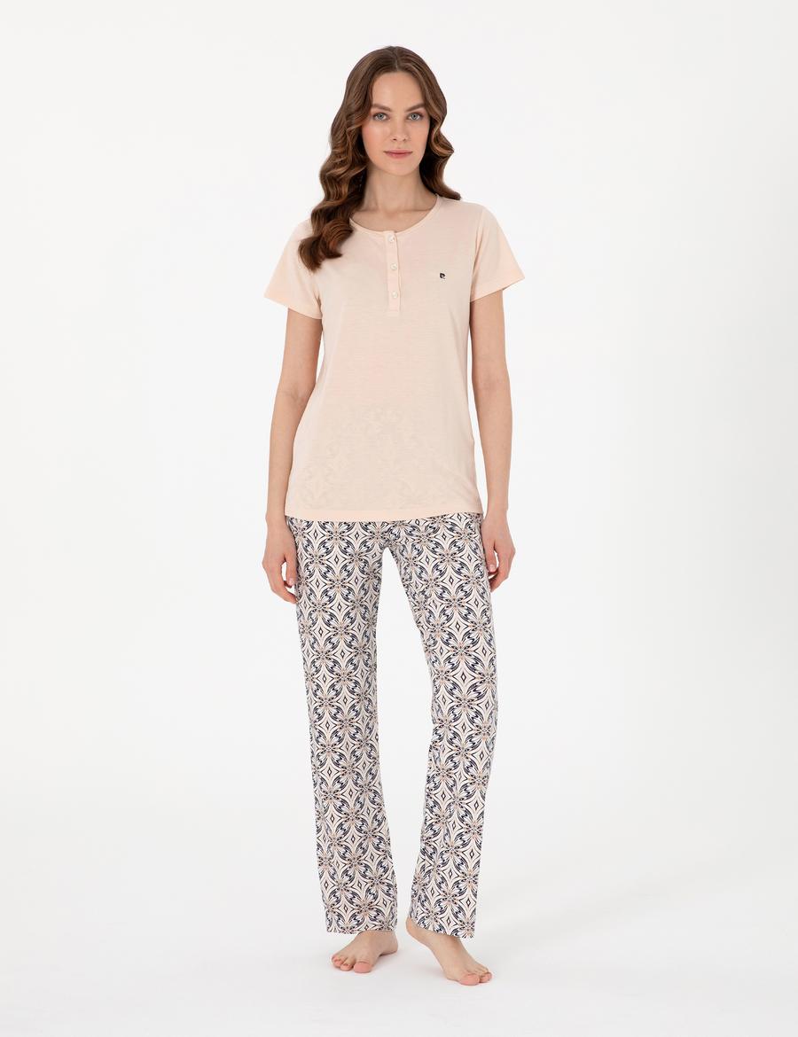 Bej Kısakollu Pijama Takımı