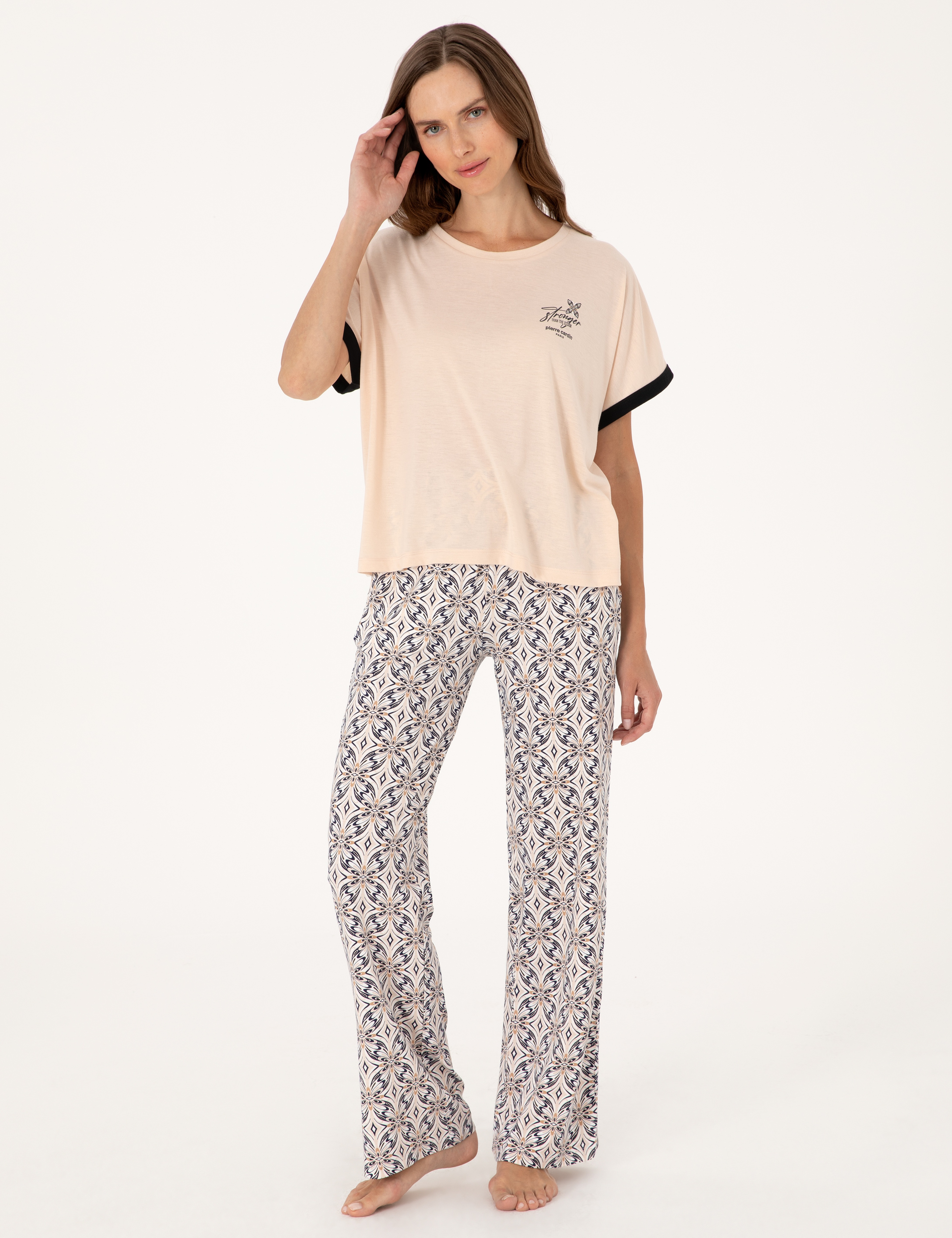 Bej Kısakollu Pijama Takımı - Image 1