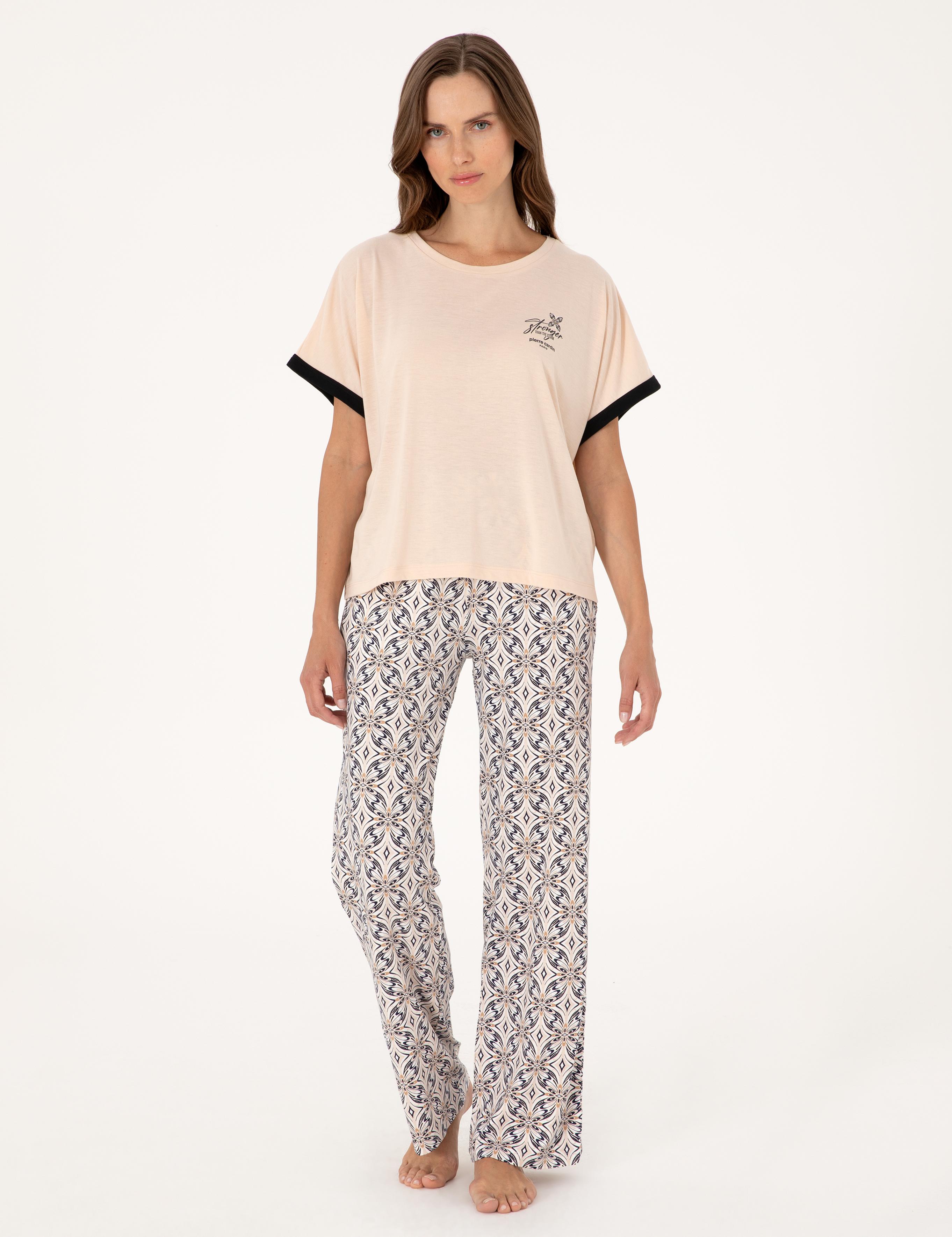 Bej Kısakollu Pijama Takımı