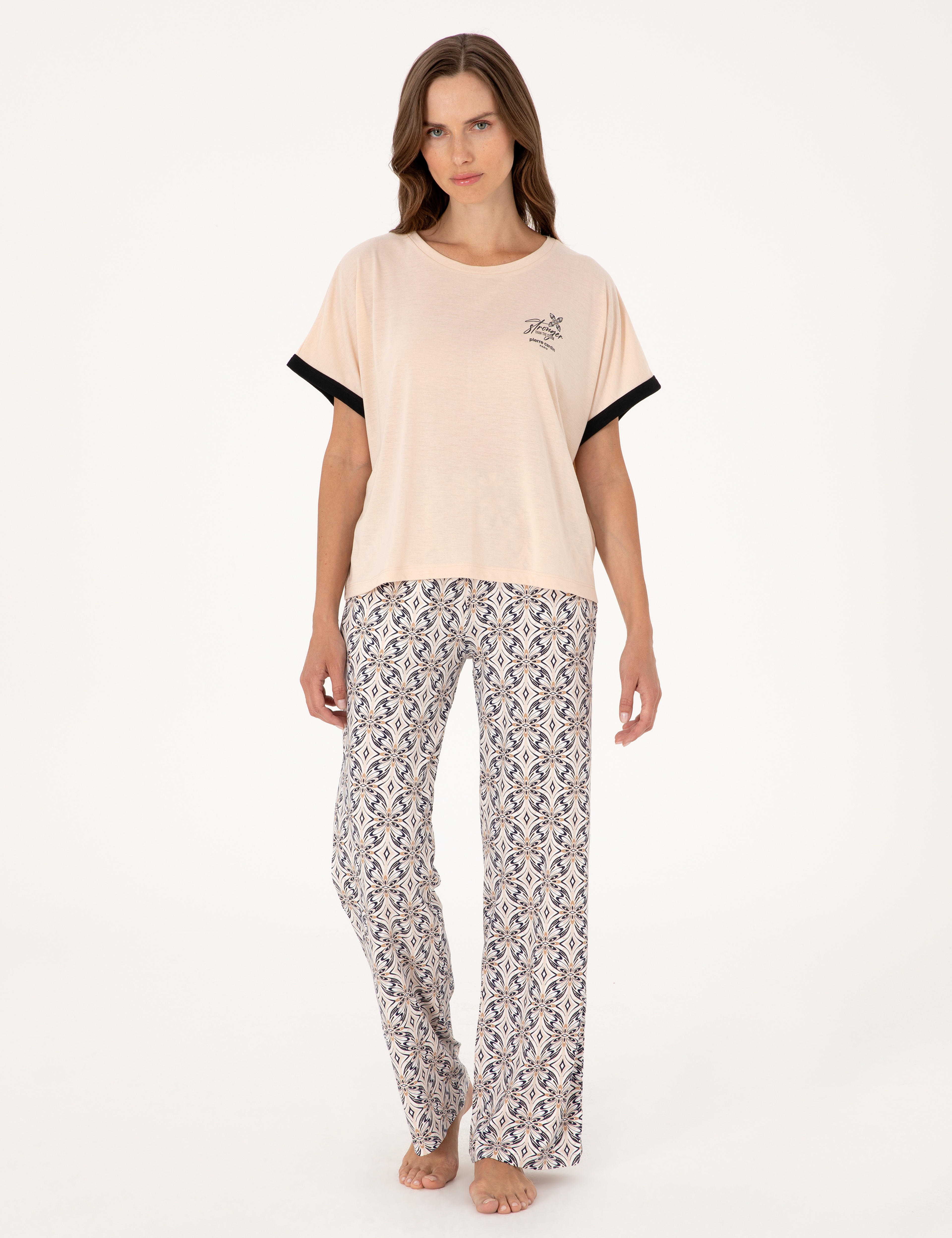Bej Kısakollu Pijama Takımı