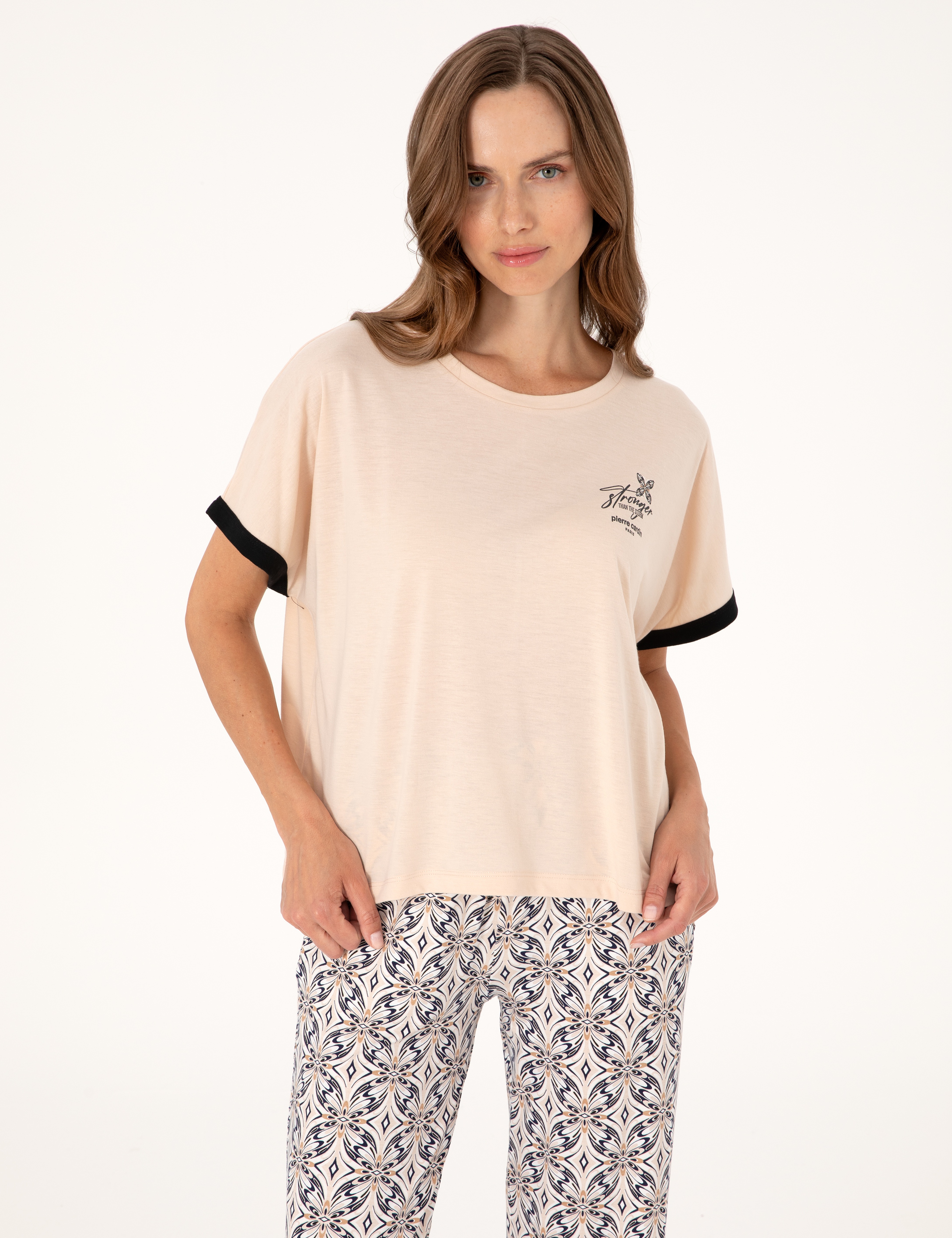 Bej Kısakollu Pijama Takımı