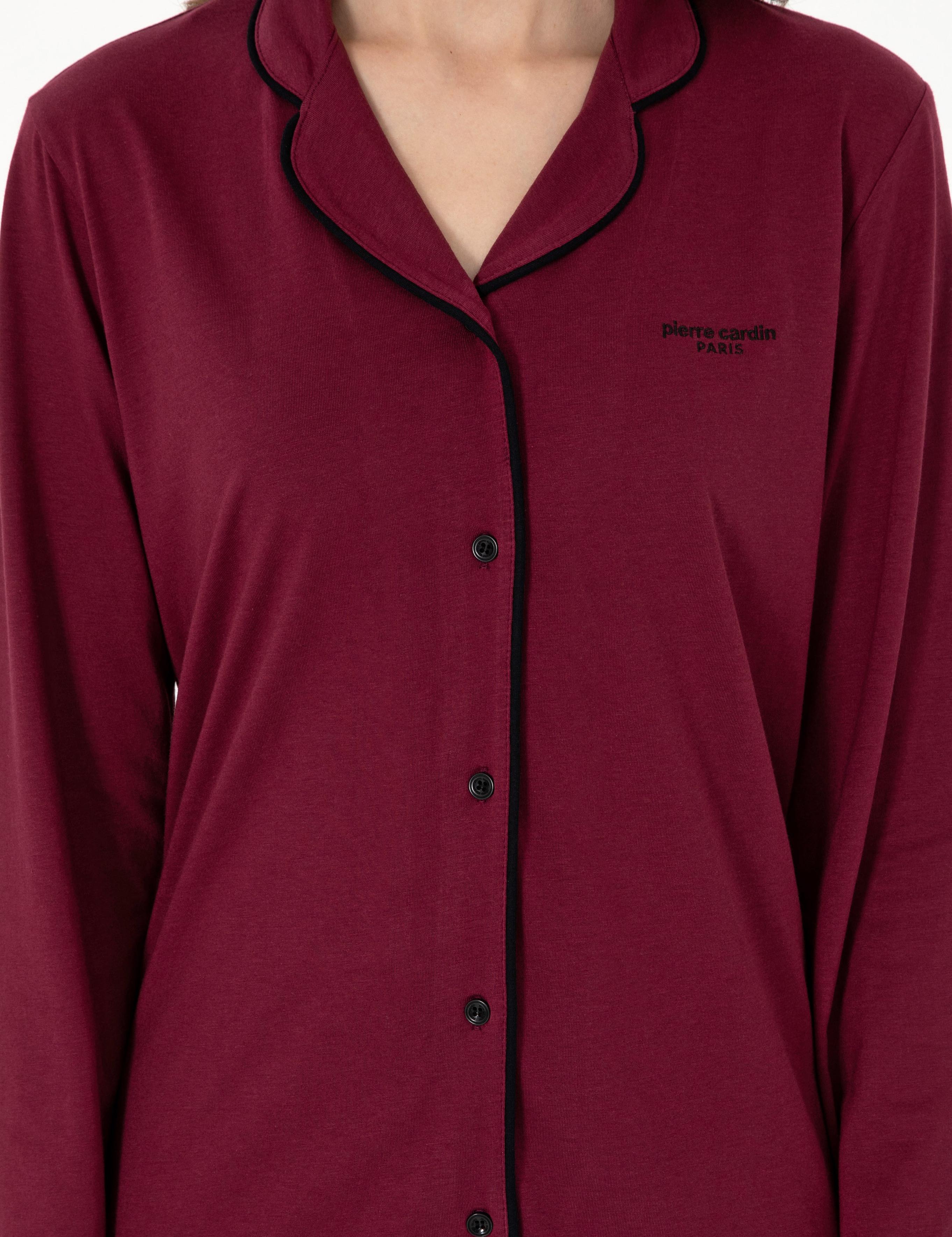 Bordo Gömlek Pijama Takımı