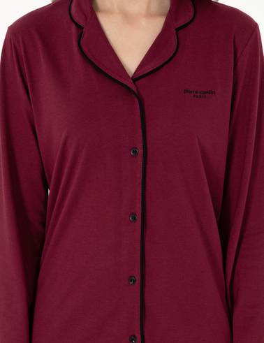 Bordo Gömlek Pijama Takımı