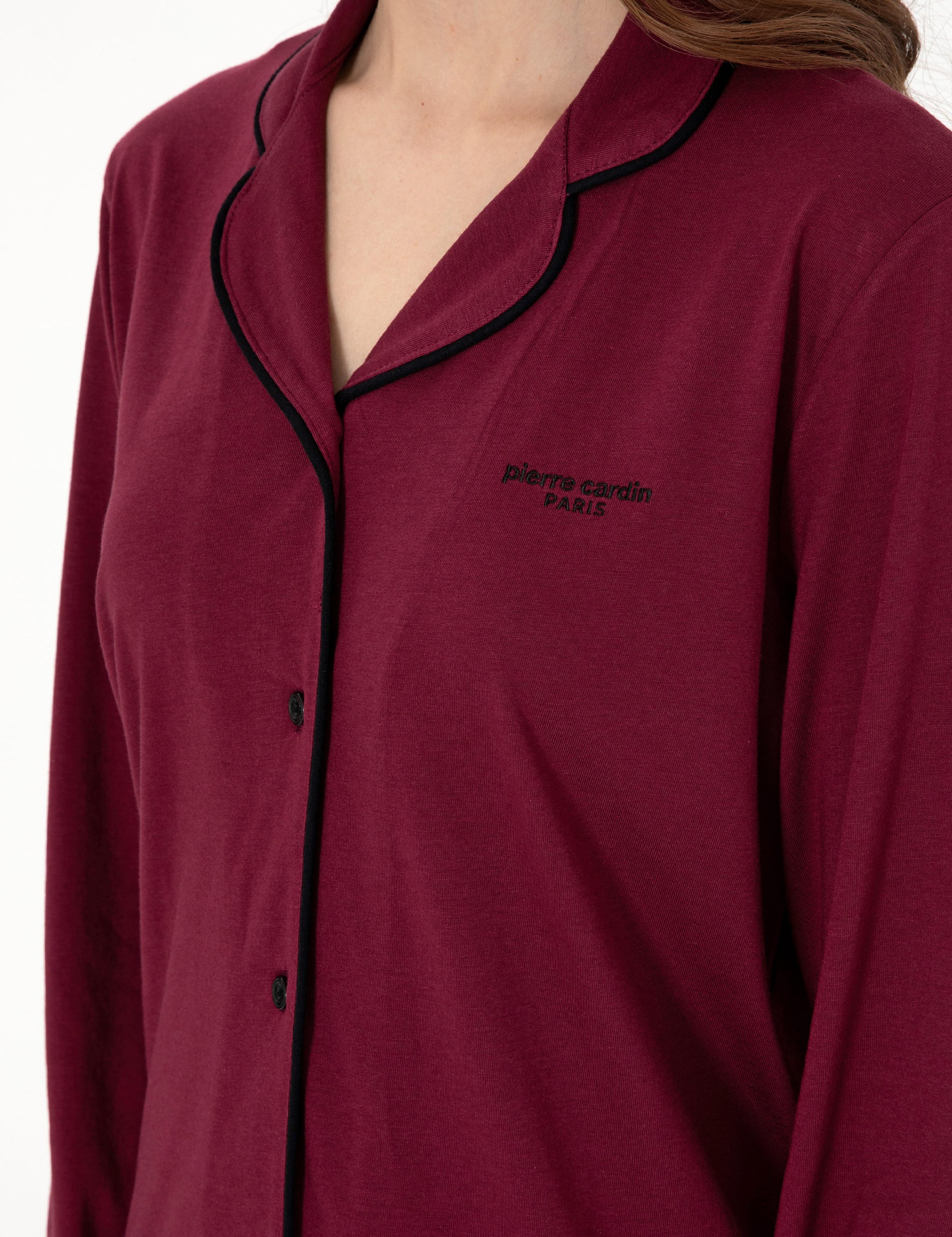 Bordo Gömlek Pijama Takımı