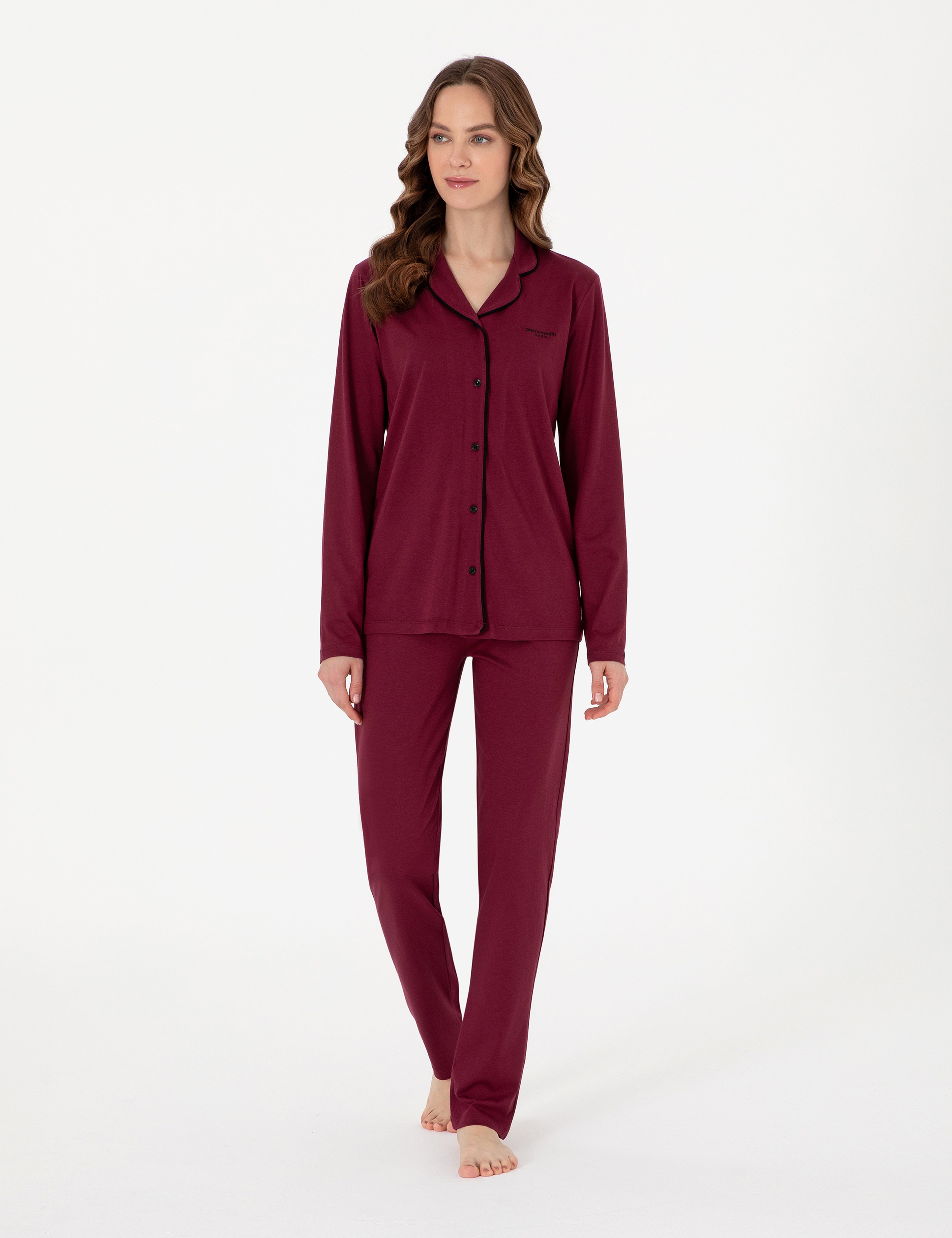 Bordo Gömlek Pijama Takımı - Image 1