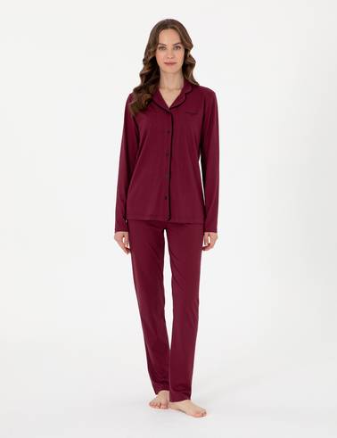 Bordo Gömlek Pijama Takımı