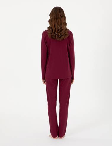 Bordo Gömlek Pijama Takımı
