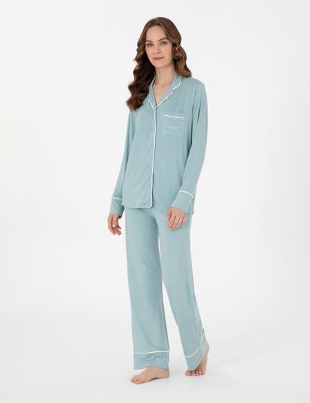 Su Yeşili Gömlek Pijama Takımı - 50319055006