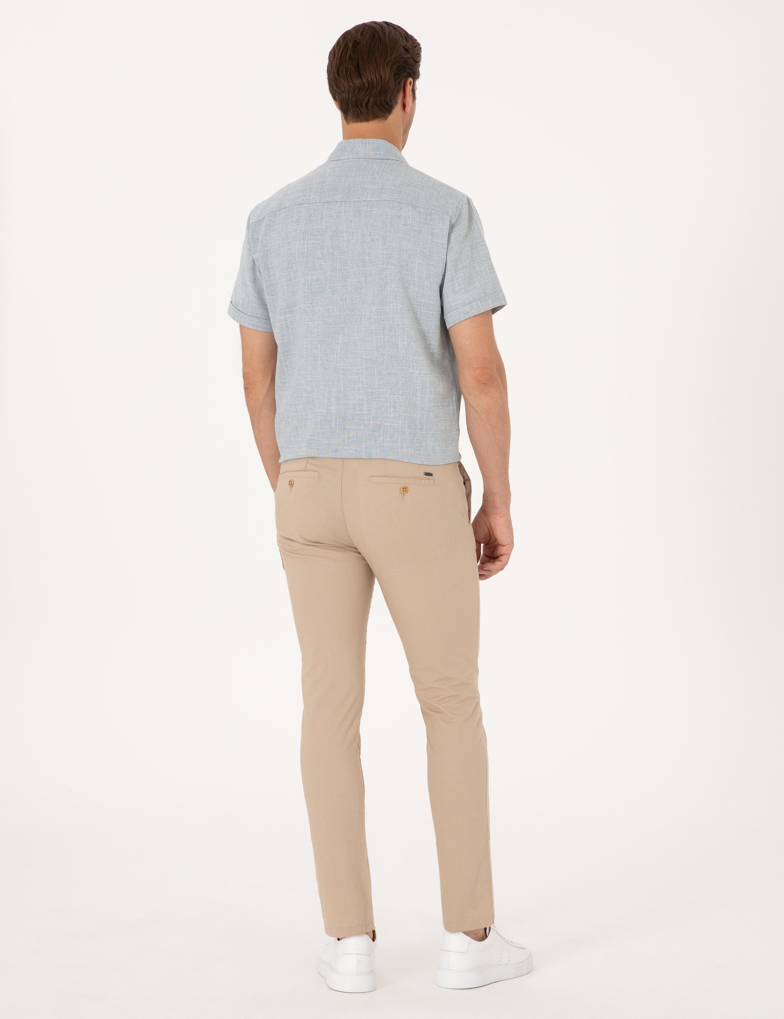 Bej Slim Fit Kanvas Pantolon