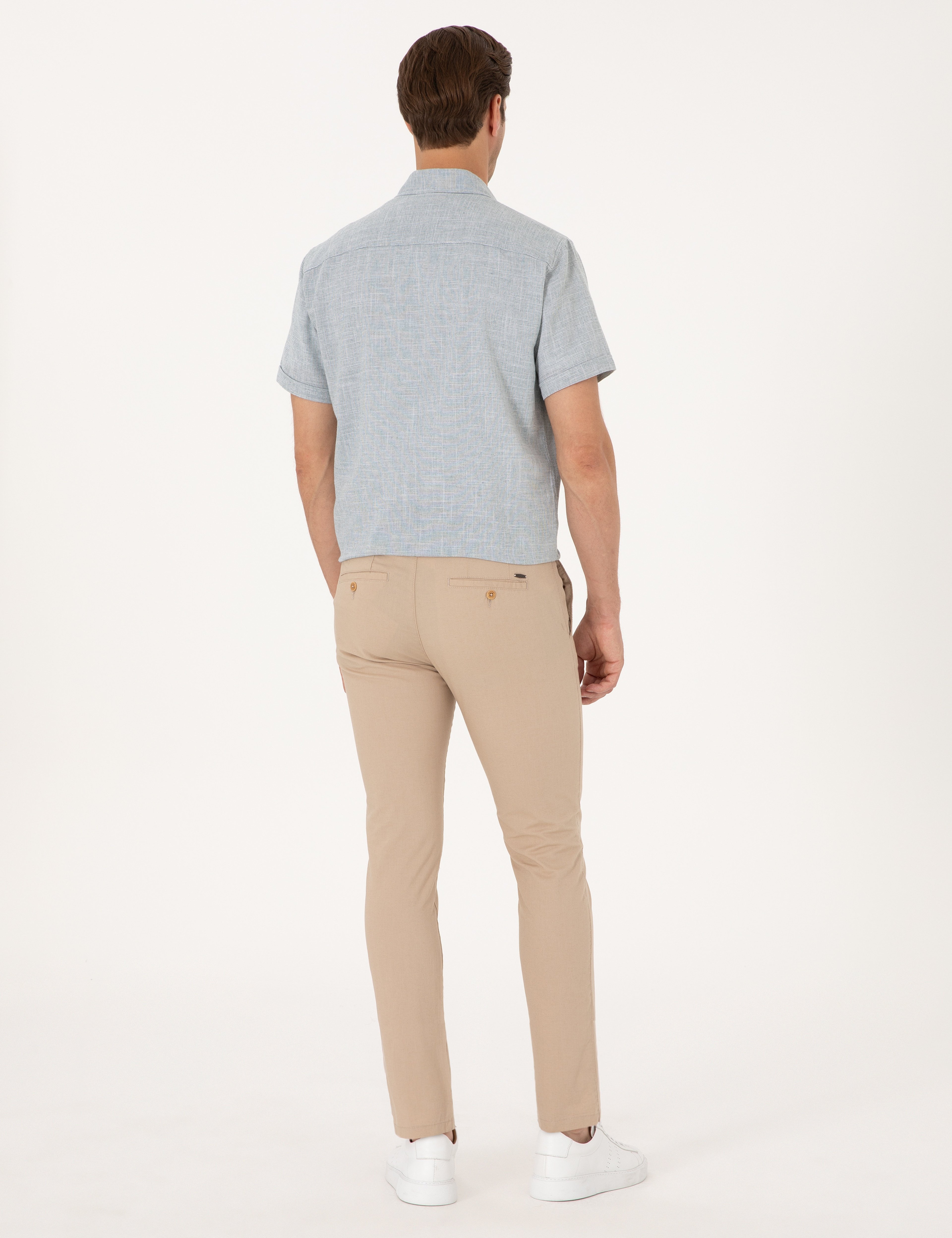 Bej Slim Fit Kanvas Pantolon