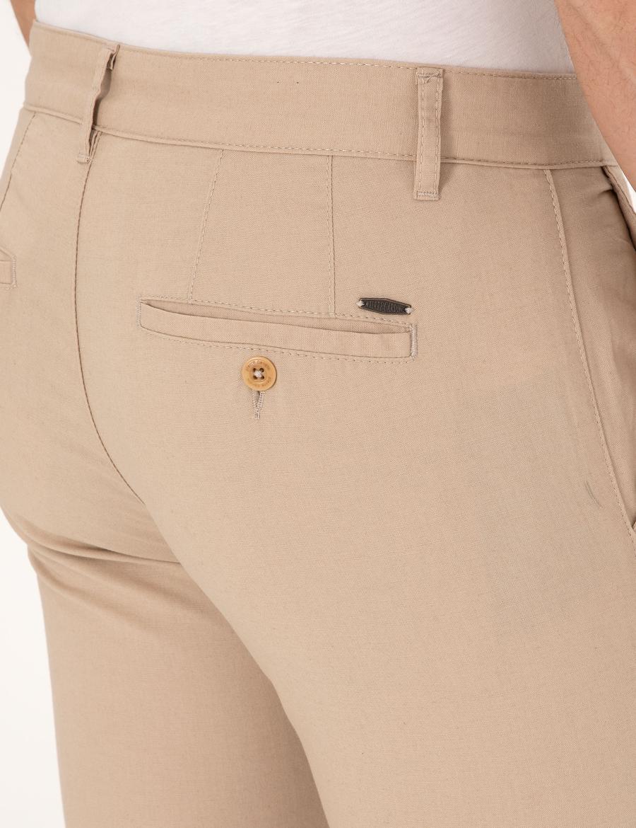 Bej Slim Fit Kanvas Pantolon