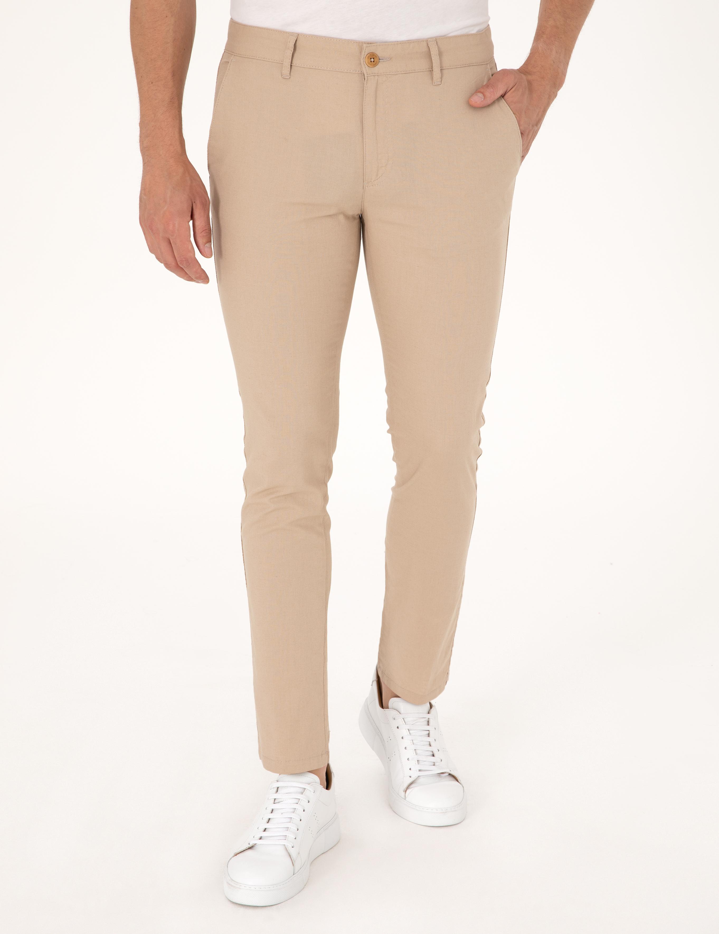 Bej Slim Fit Kanvas Pantolon