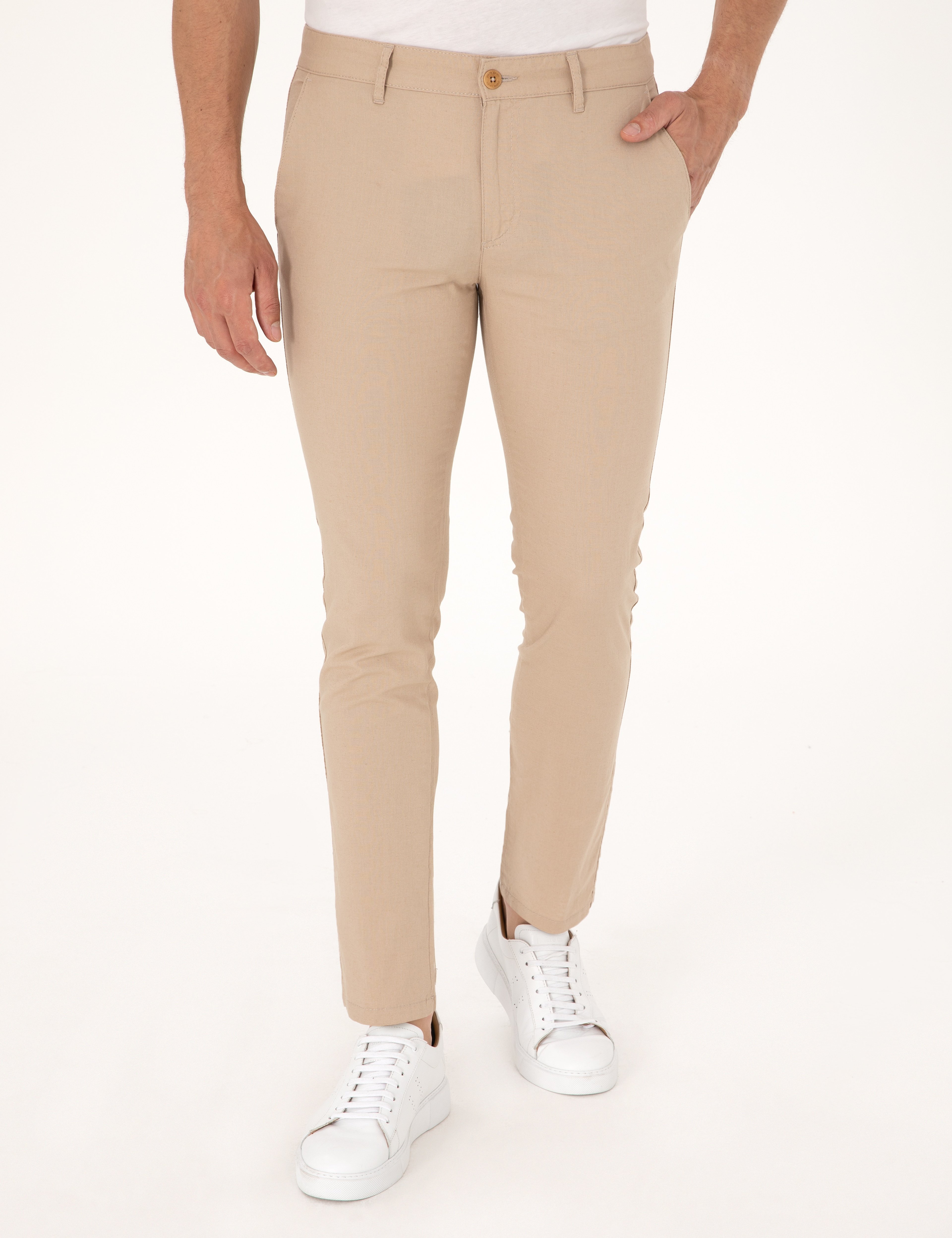 Bej Slim Fit Kanvas Pantolon - Image 2