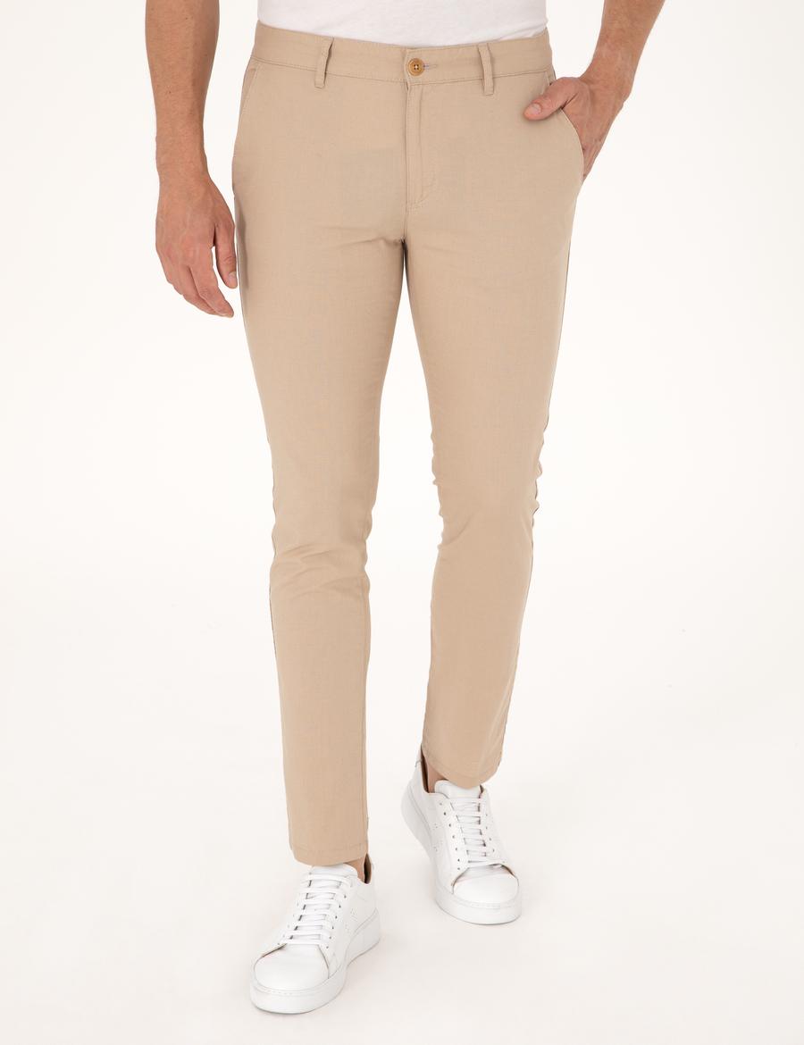 Bej Slim Fit Kanvas Pantolon