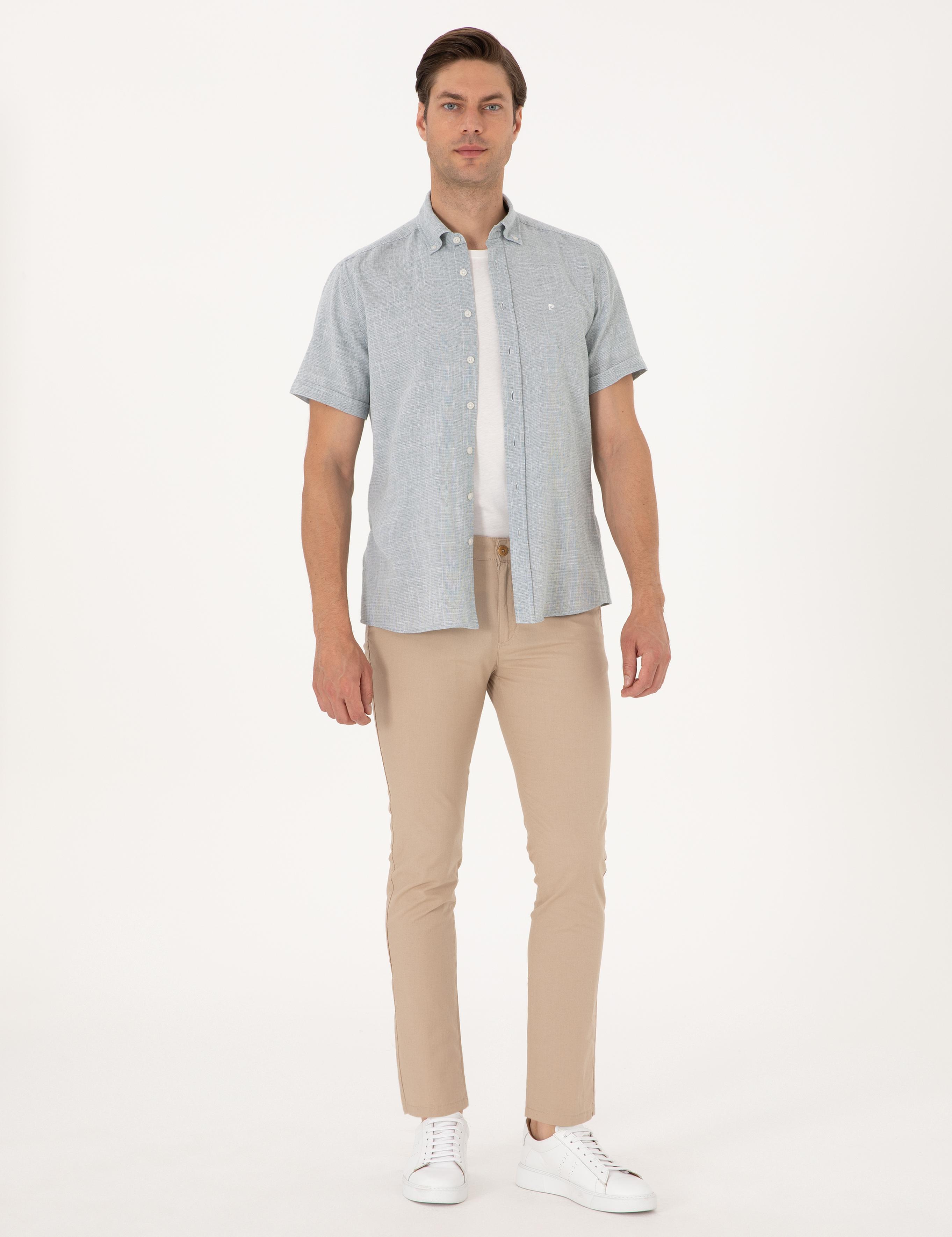 Bej Slim Fit Kanvas Pantolon