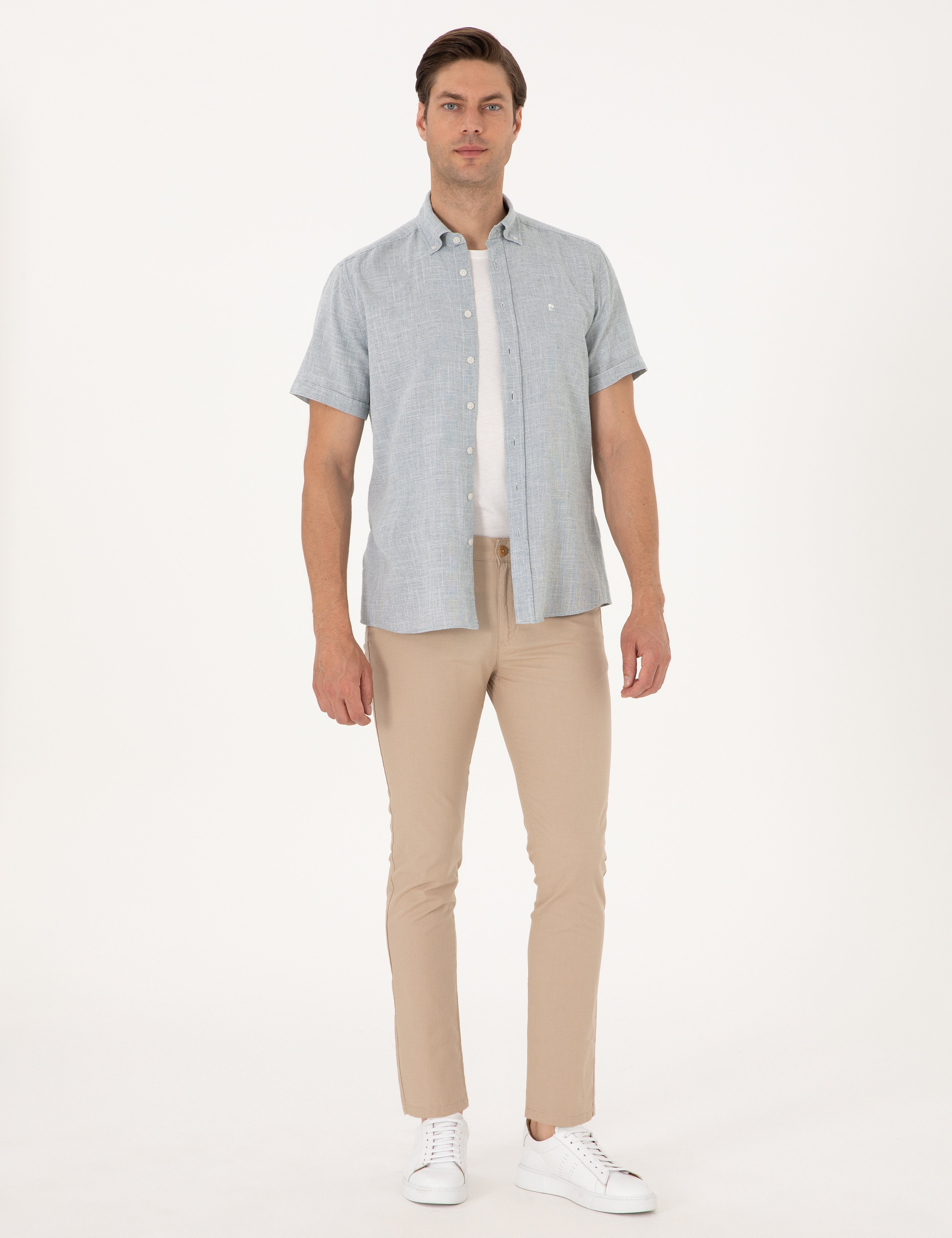 Bej Slim Fit Kanvas Pantolon - Image 1
