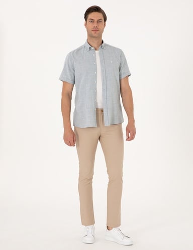 Bej Slim Fit Kanvas Pantolon