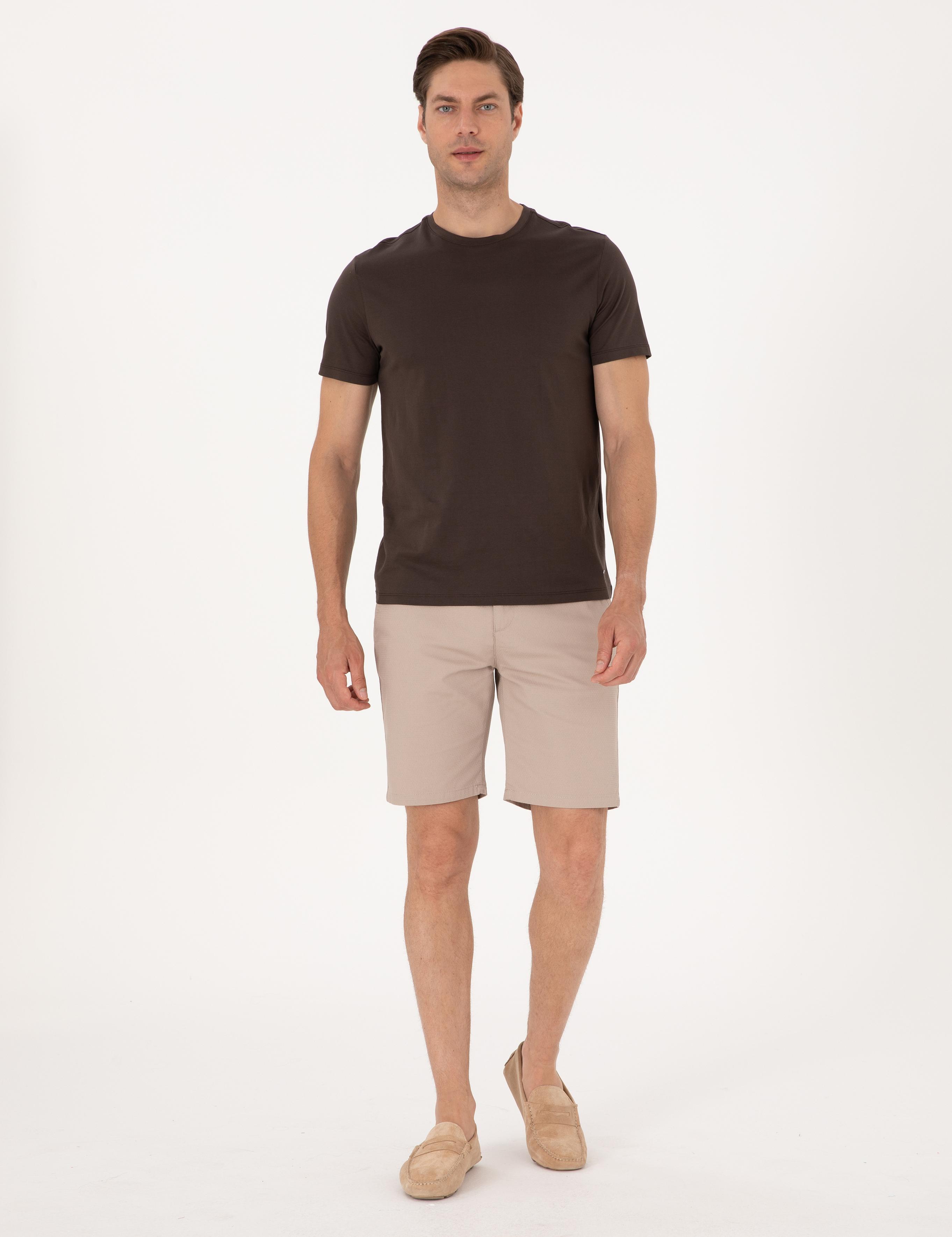 Bej Slim Fit Dokuma Şort