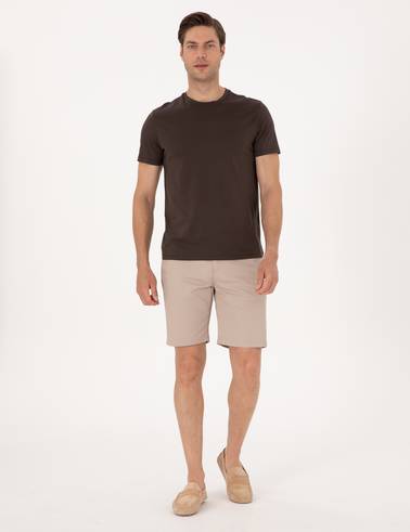 Bej Slim Fit Dokuma Şort