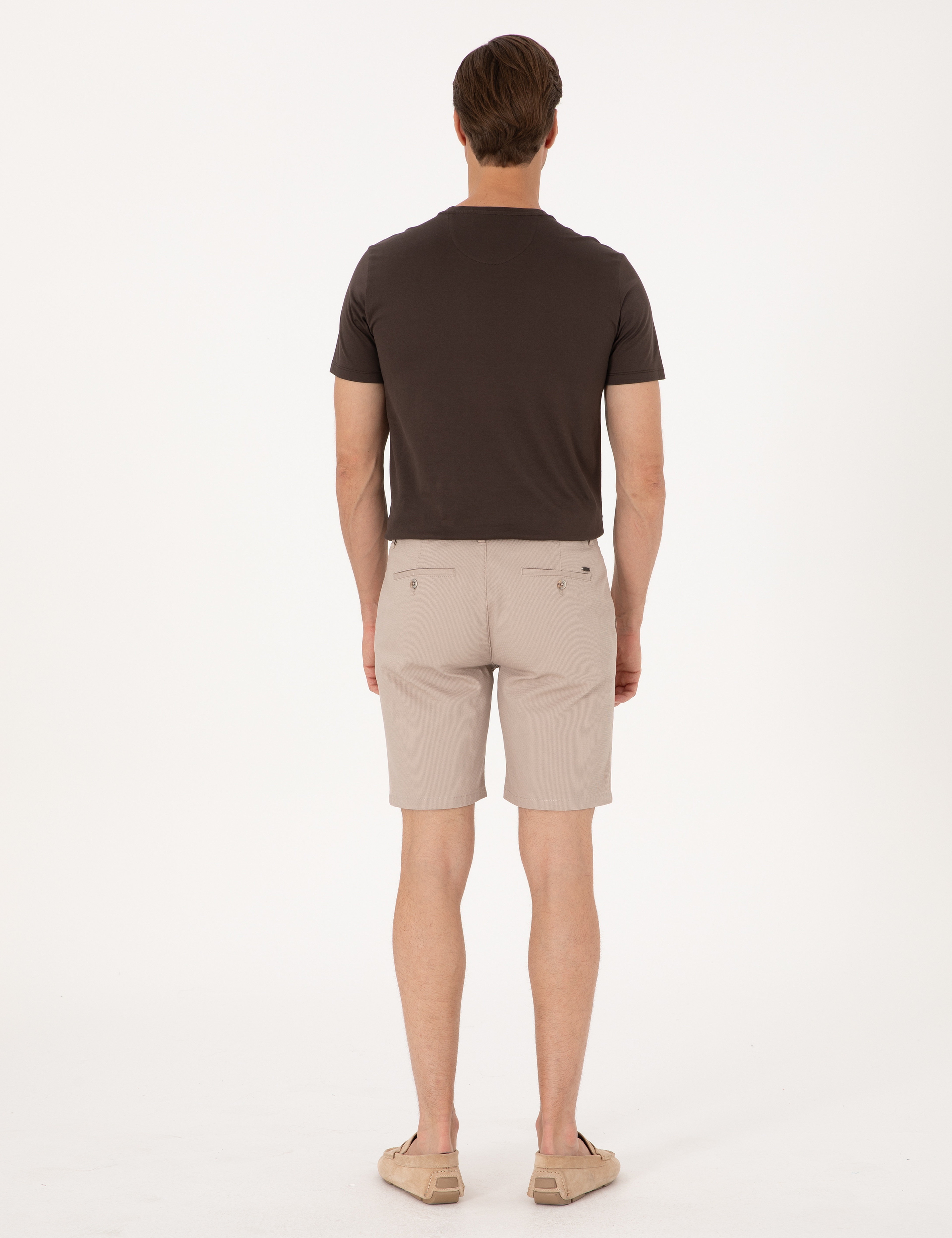Bej Slim Fit Dokuma Şort - Image 4