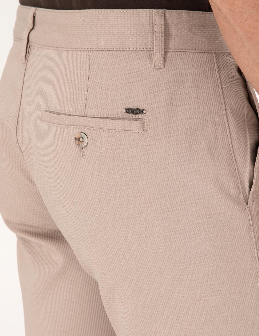 Bej Slim Fit Dokuma Şort