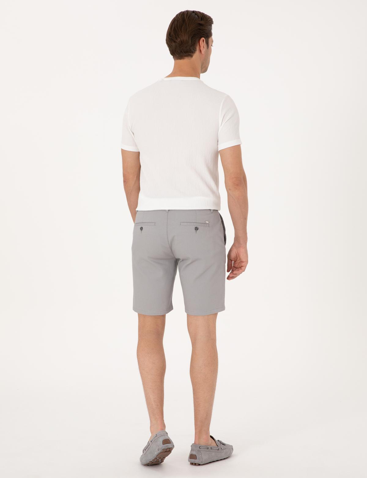Gri Slim Fit Dokuma Şort - 50308132013