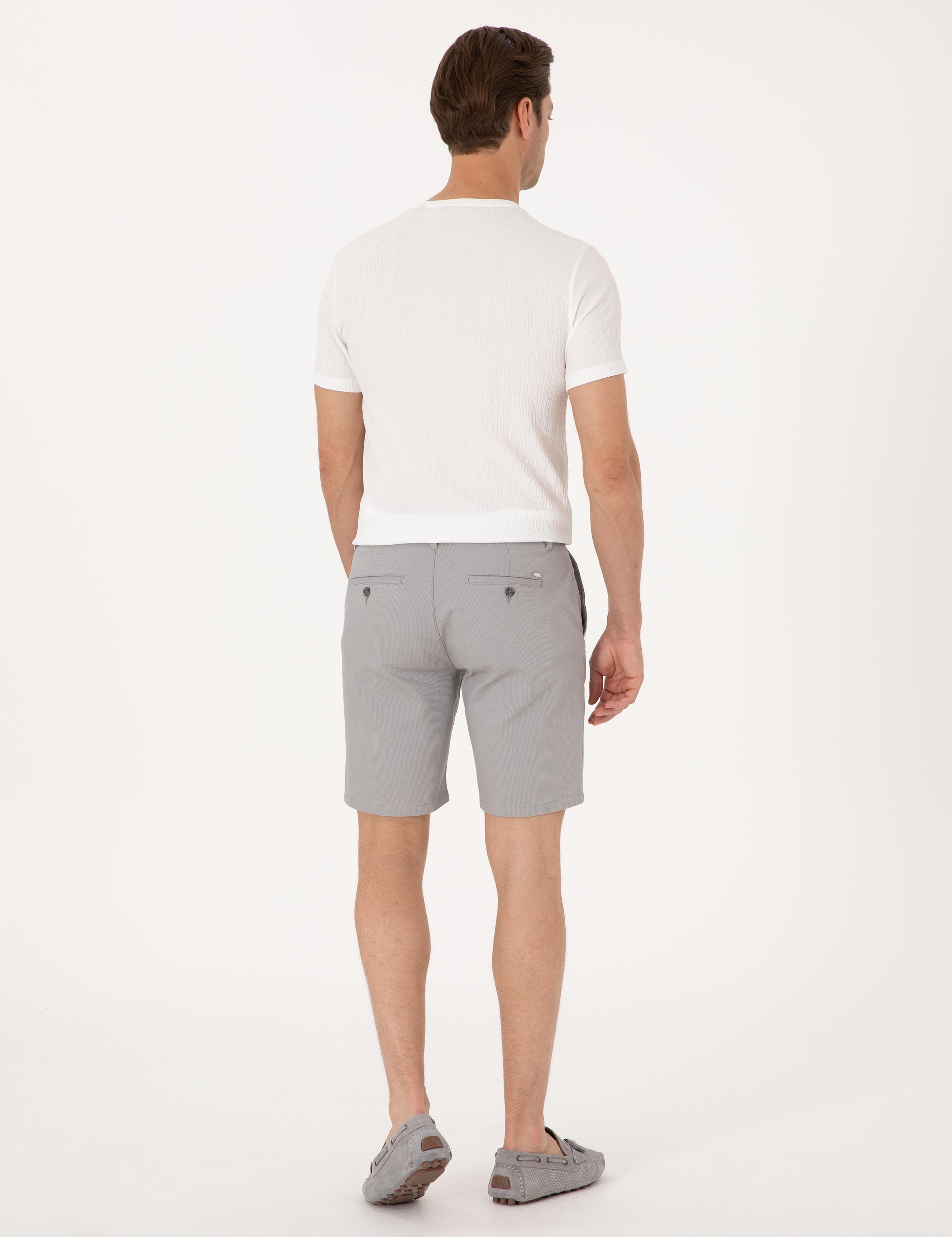 Gri Slim Fit Dokuma Şort