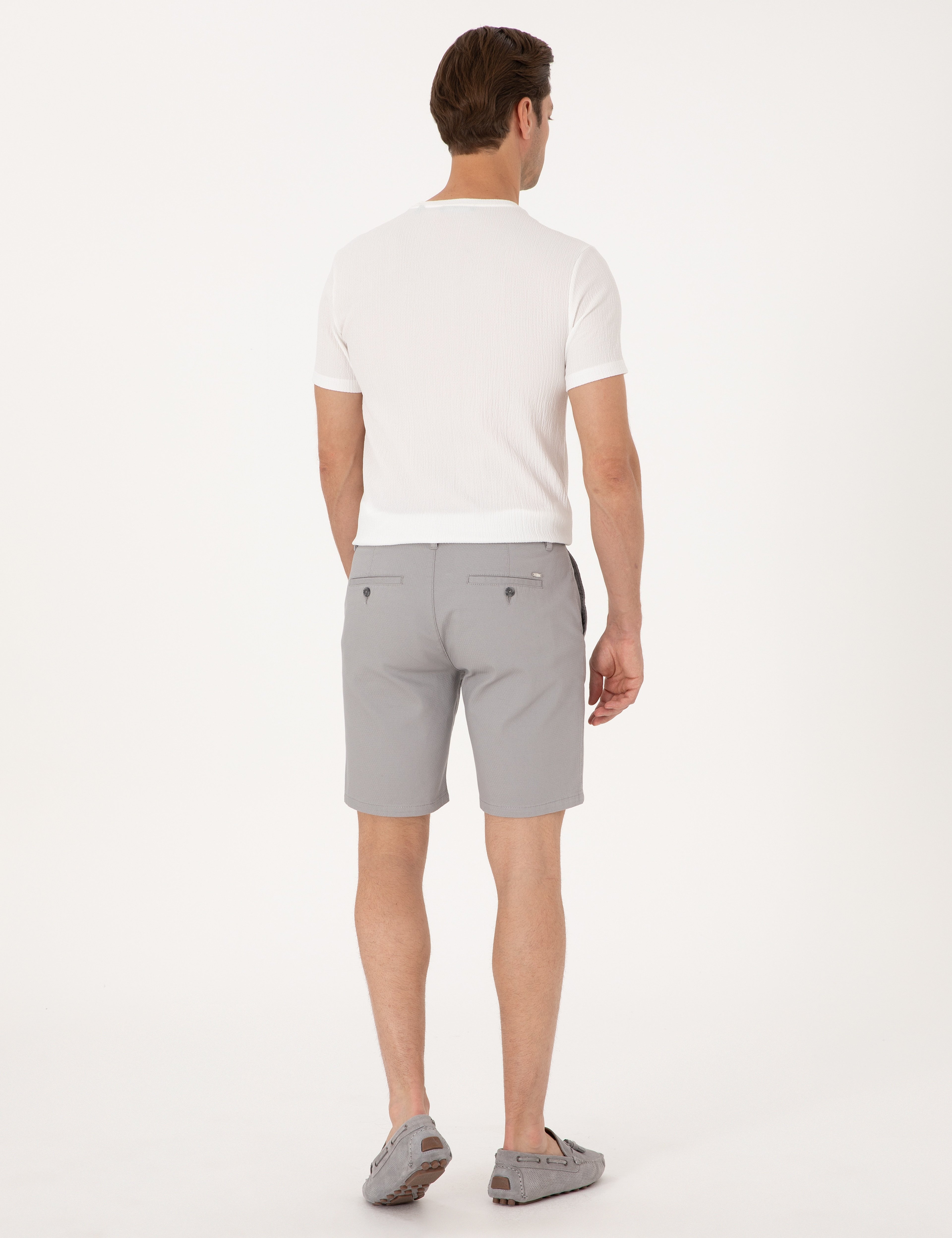 Gri Slim Fit Dokuma Şort - Image 4