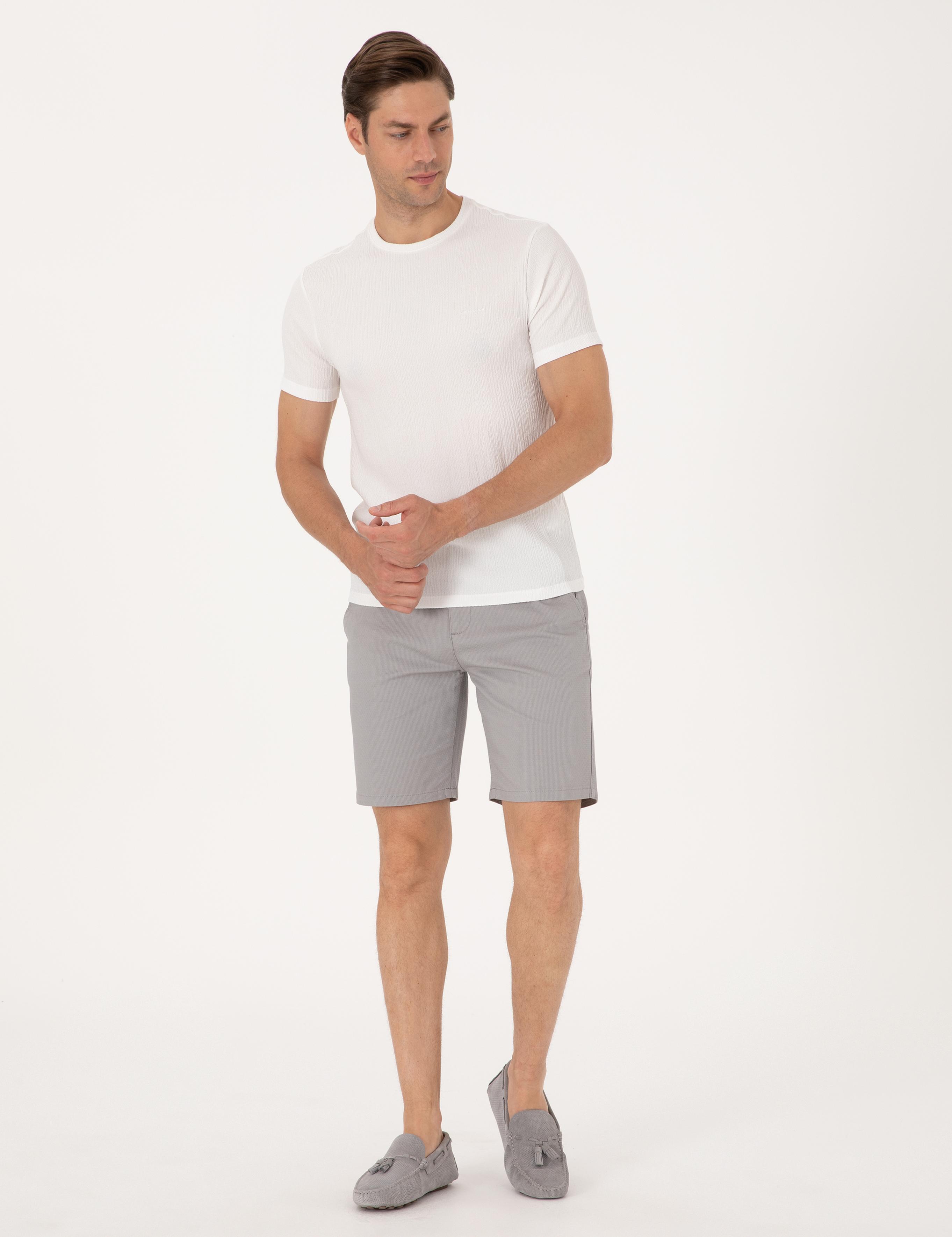 Gri Slim Fit Dokuma Şort